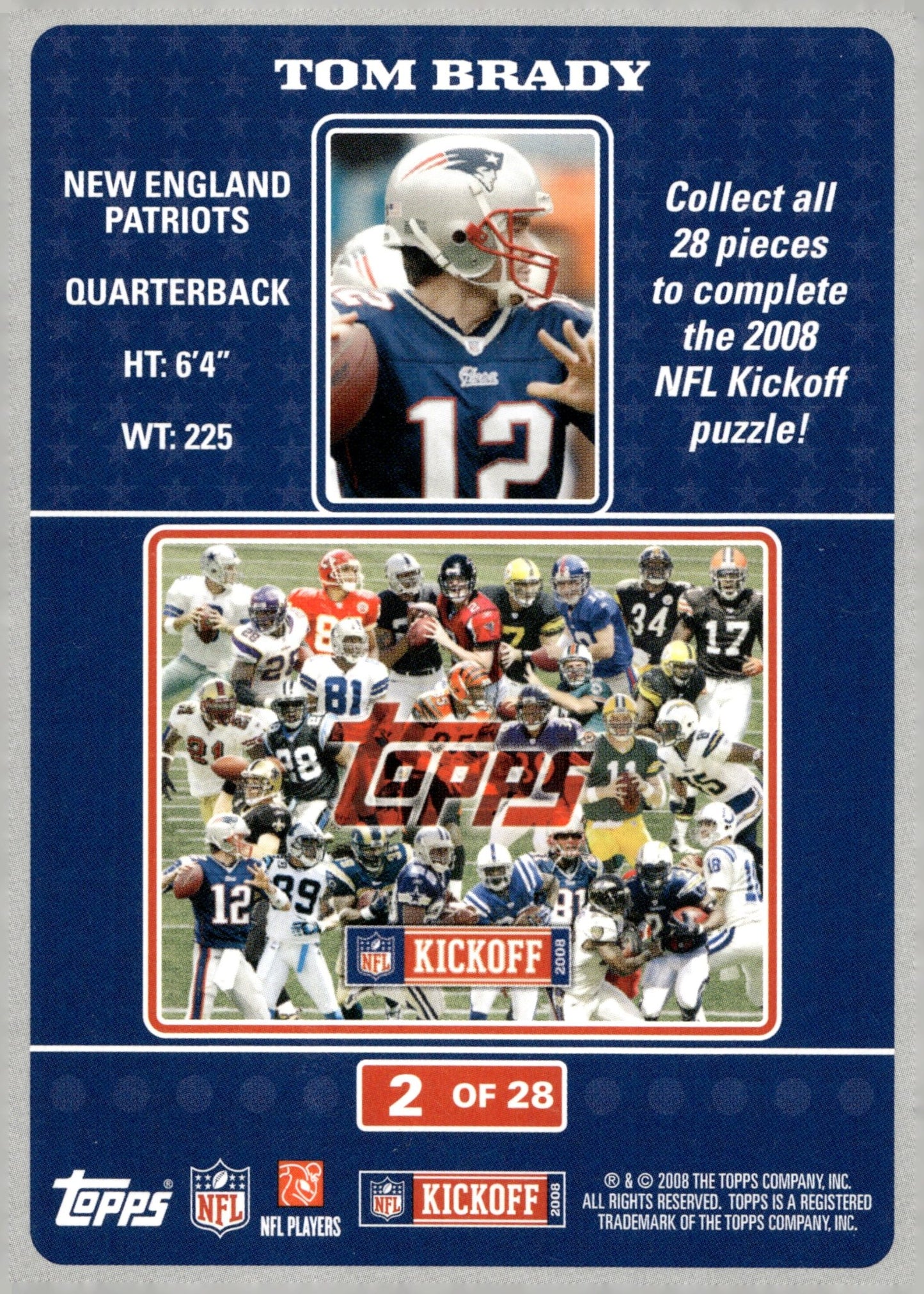 Tom Brady 2008 Topps Kickoff Puzzle #2 - Collector Store LLC