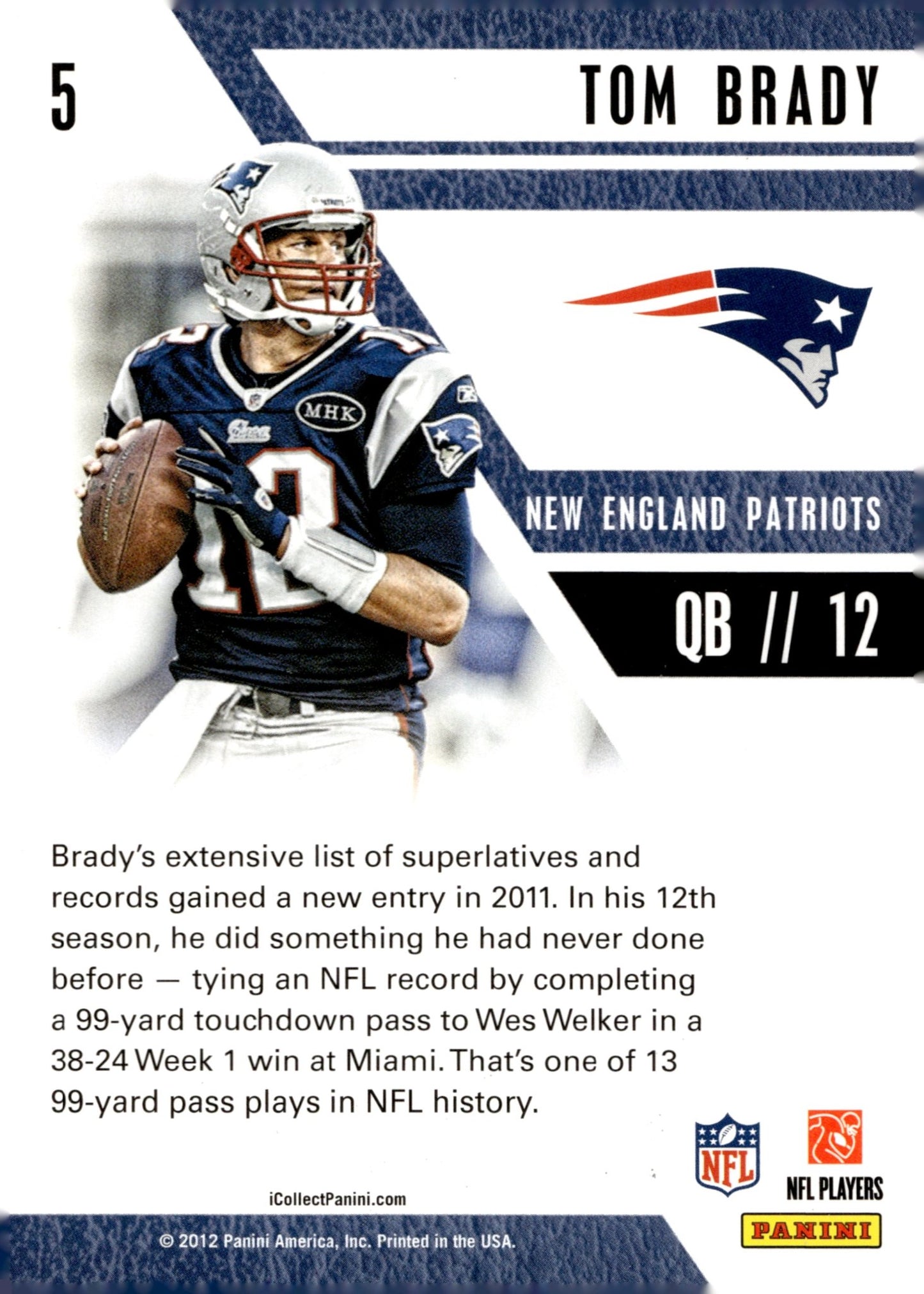 Tom Brady 2012 Panini Player of the Day #5 - Collector Store LLC
