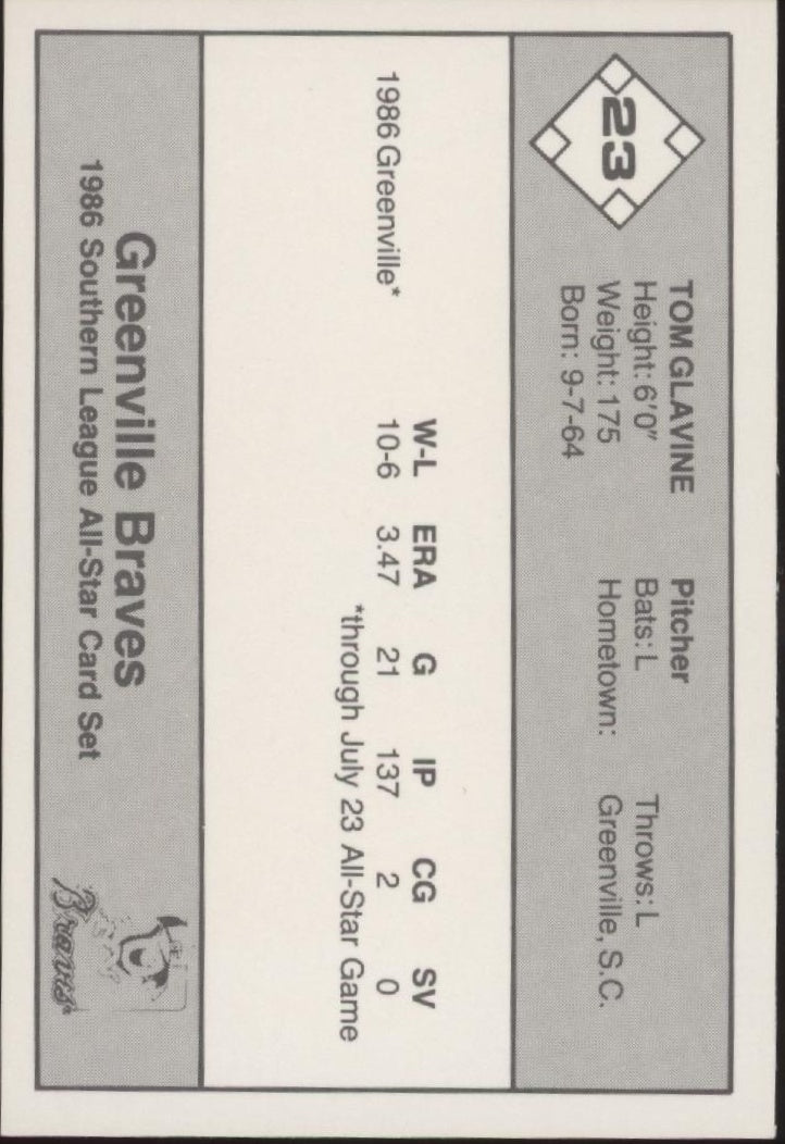 Tom Glavine 1986 Southern League All Star #23 - Collector Store LLC