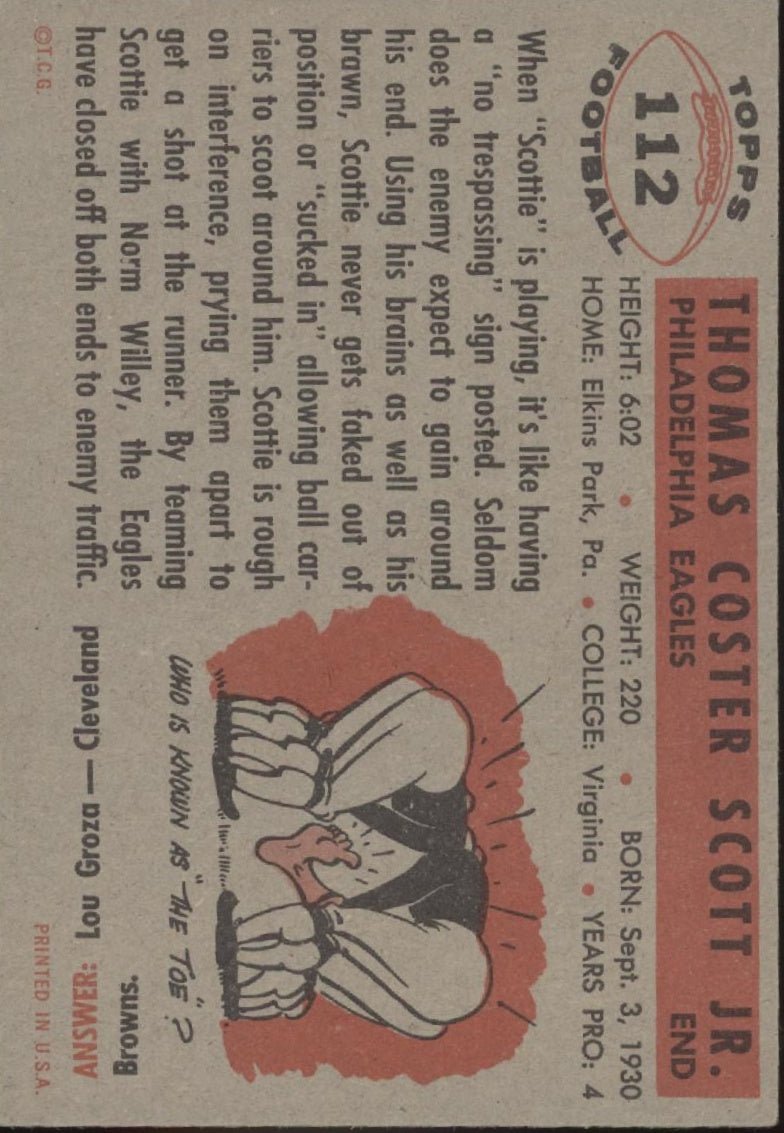 Tom Scott 1956 Topps #112 Philadelphia Eagles NM - Collector Store LLC