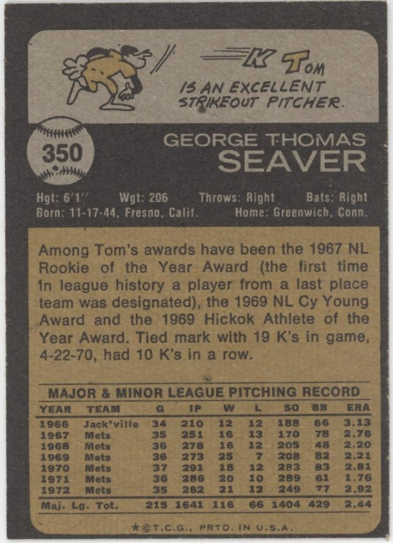 Tom Seaver 1973 Topps 350 New York Mets VG - Collector Store LLC