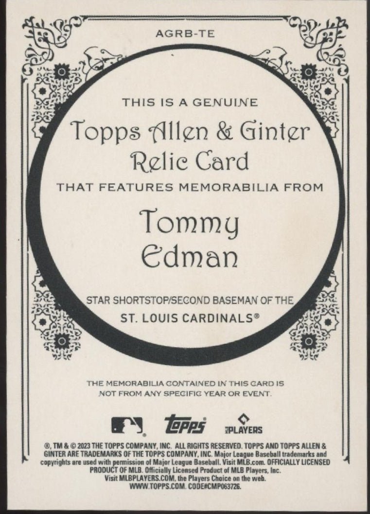 Tommy Edman 2023 Topps Allen & Ginter Swatch #AGRB - TE - Collector Store LLC
