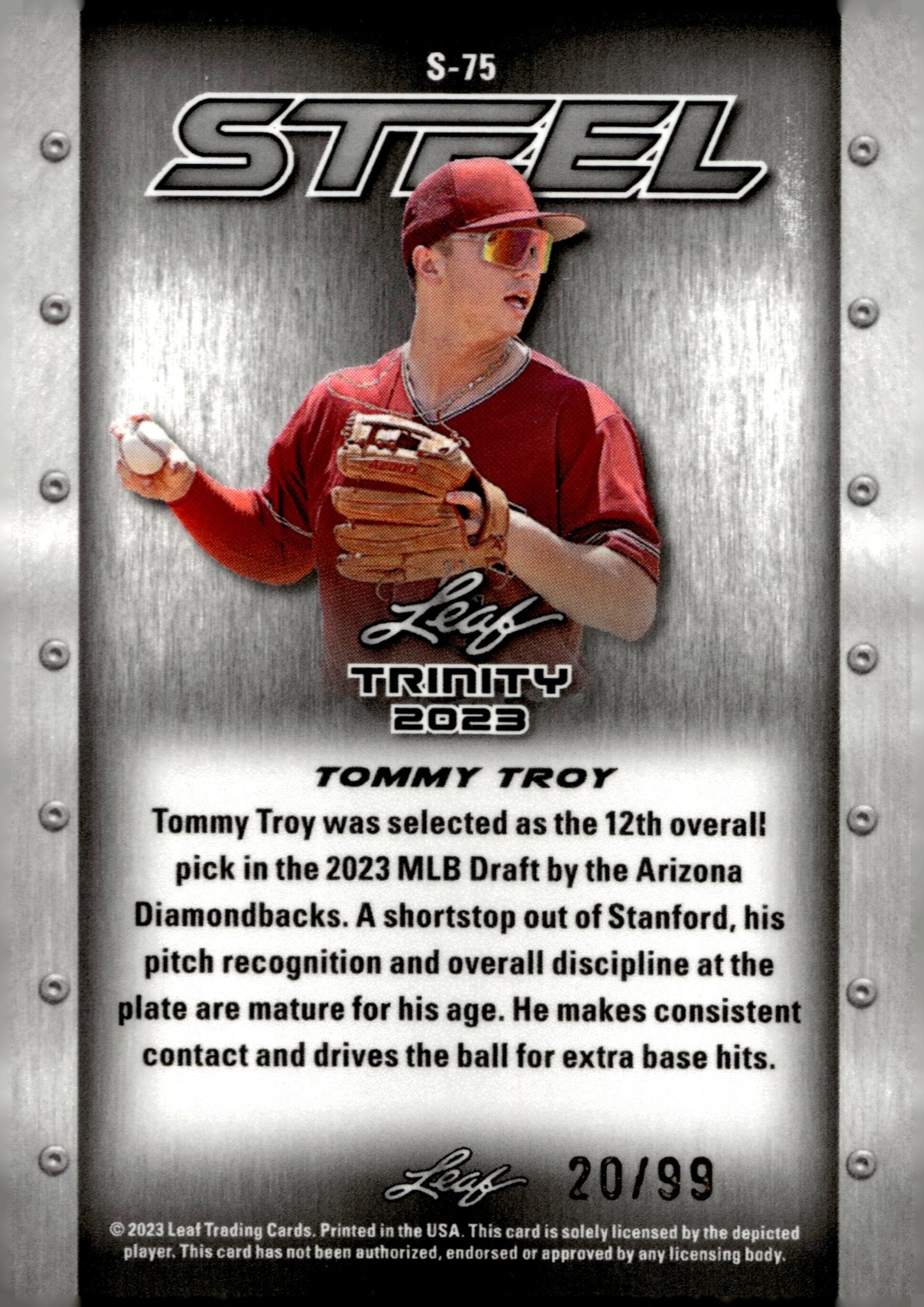 Tommy Troy 2023 Leaf Trinity Steel 20/99 #S - 75 - Collector Store LLC