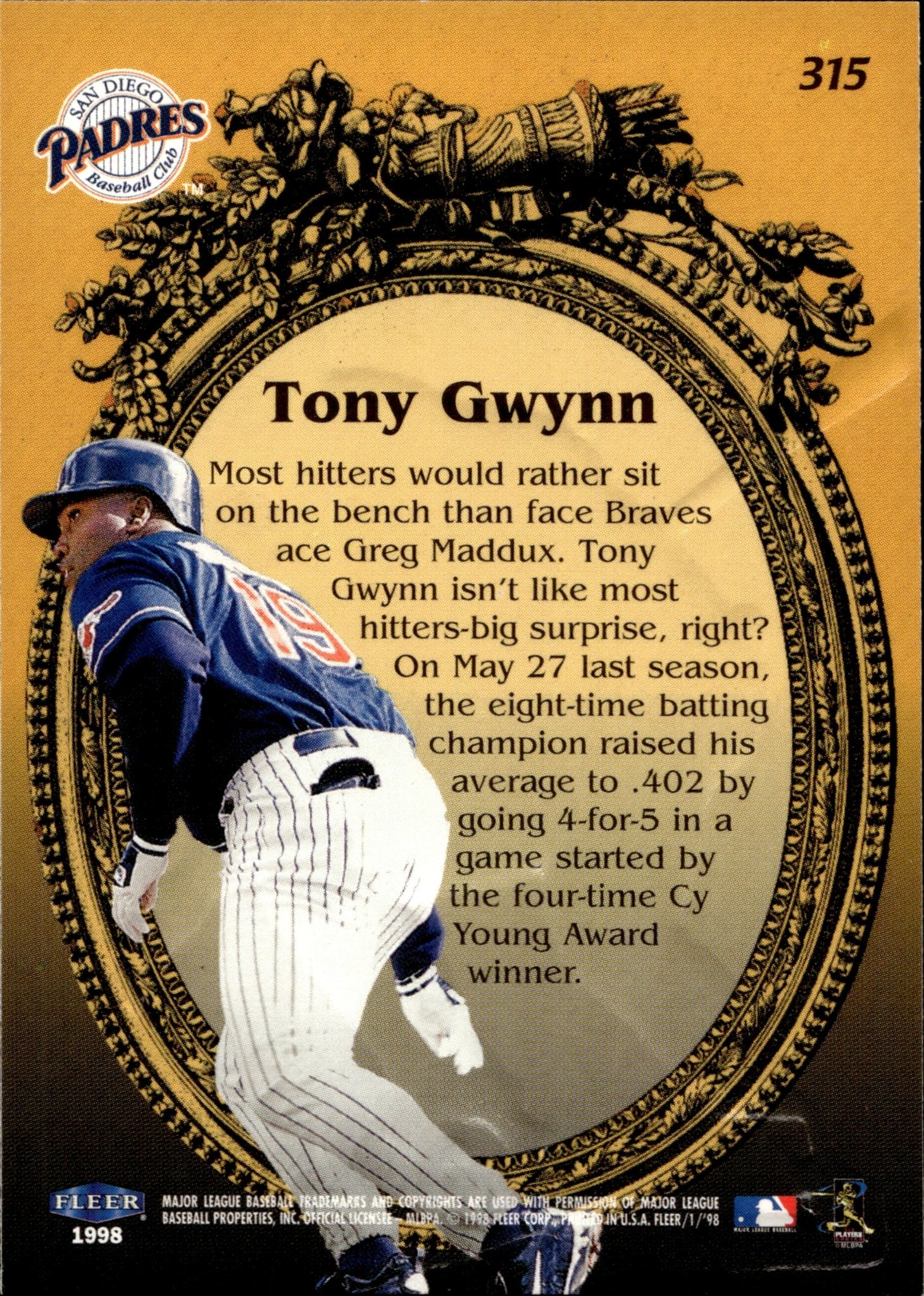 Tony Gwynn 1998 Fleer Tradition Golden Memories #315 - Collector Store LLC