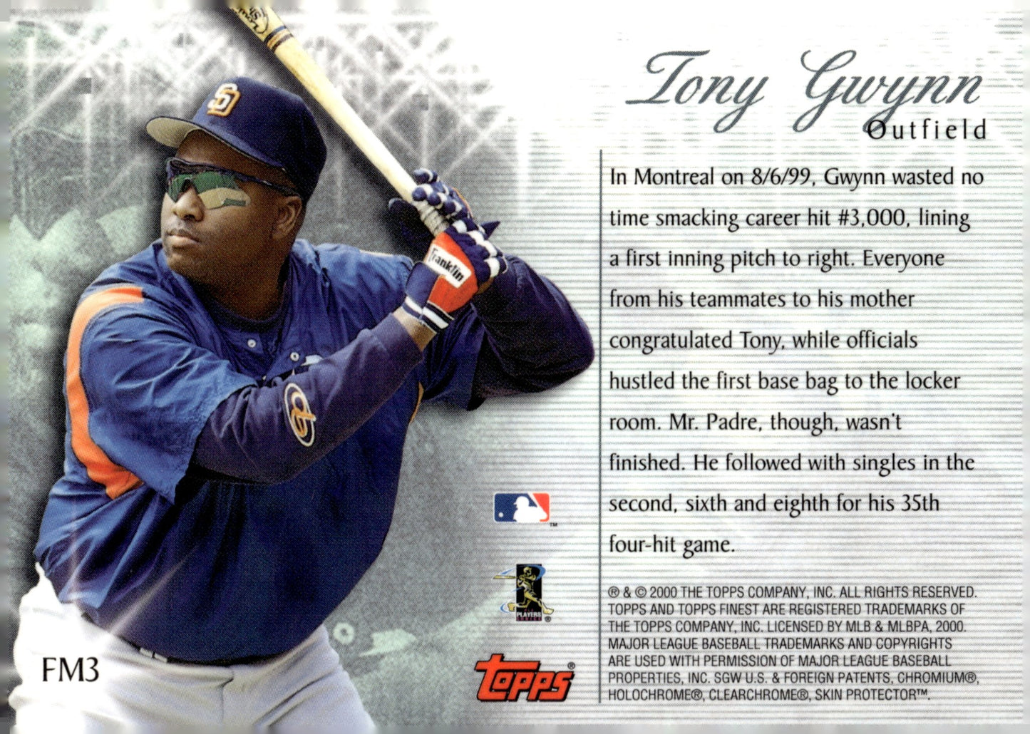Tony Gwynn 2000 Topps Finest Moments 3,000 Hits #FM3 - Collector Store LLC