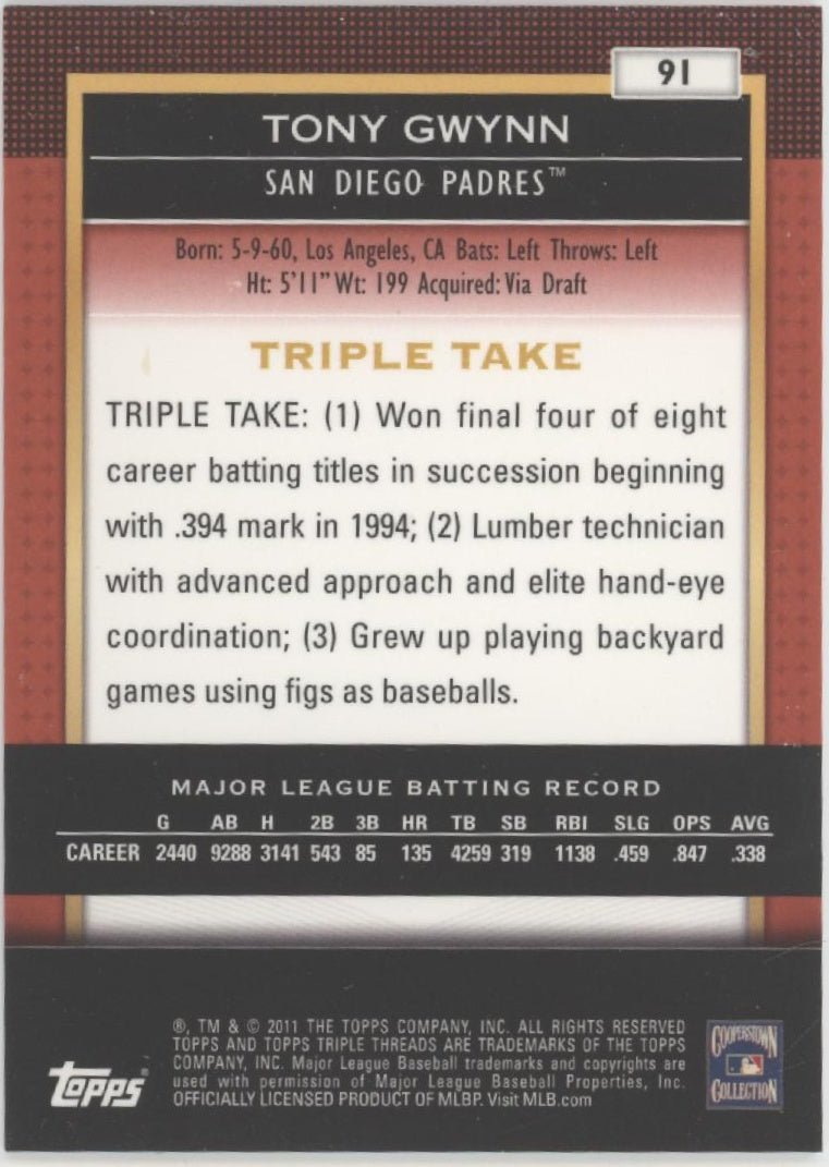 Tony Gwynn 2011 Topps Triple Threads 0492/1500 #91 - Collector Store LLC