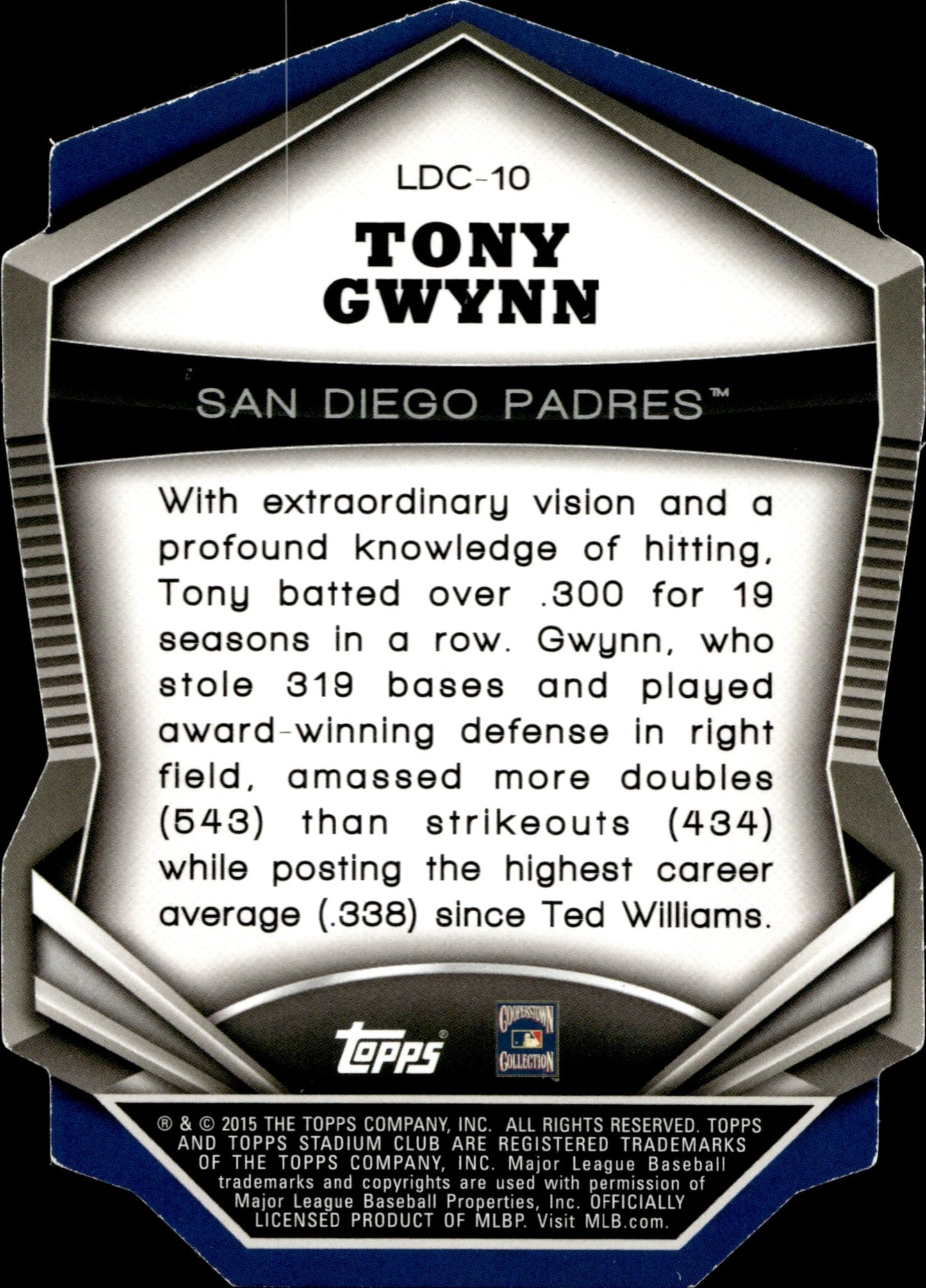 Tony Gwynn 2015 Topps Stadium Club Legends Die - Cut #LDC - 10 - Collector Store LLC