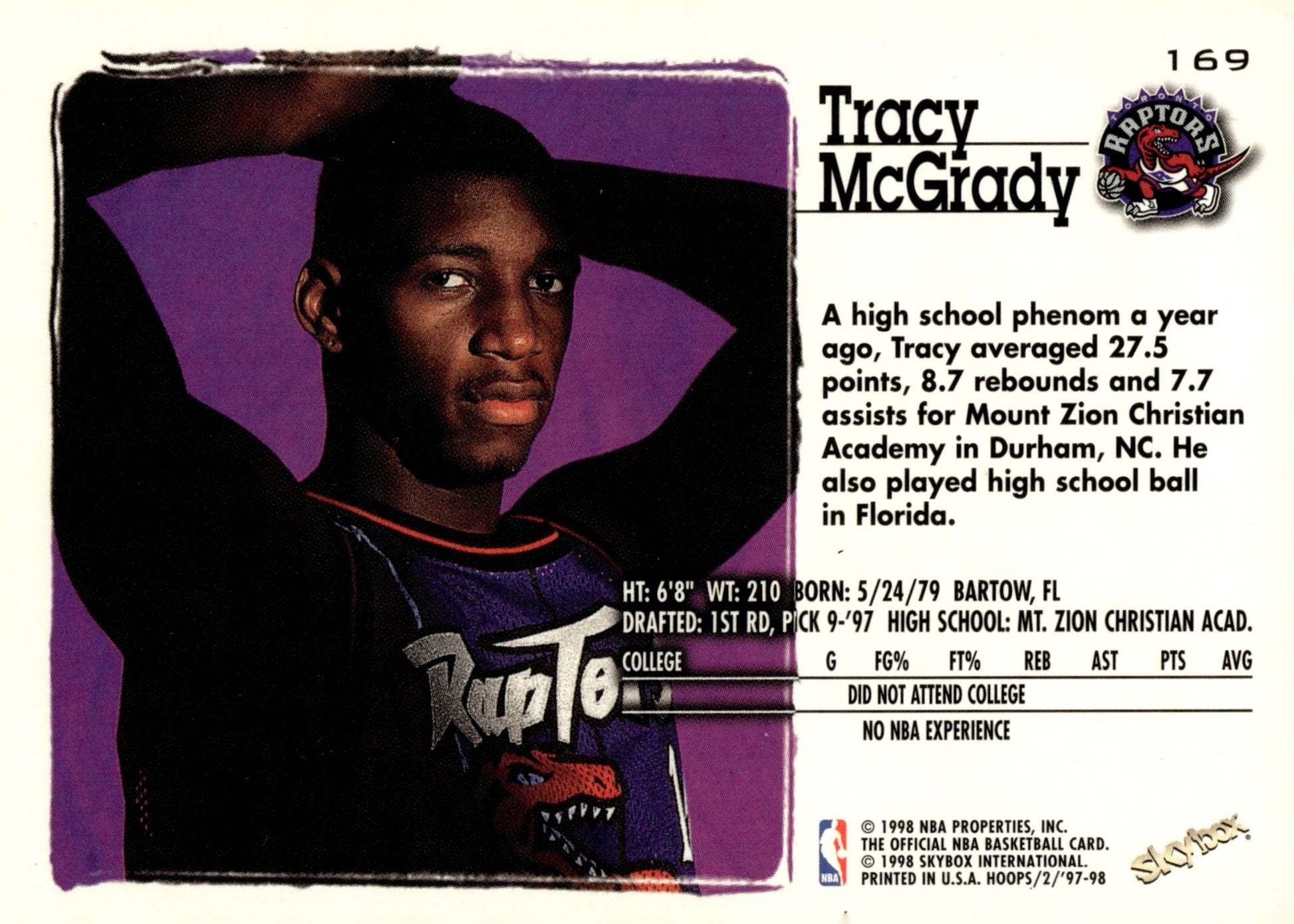 Tracy McGrady 1997 - 98 Skybox Hoops RC #169 #2 - Collector Store LLC