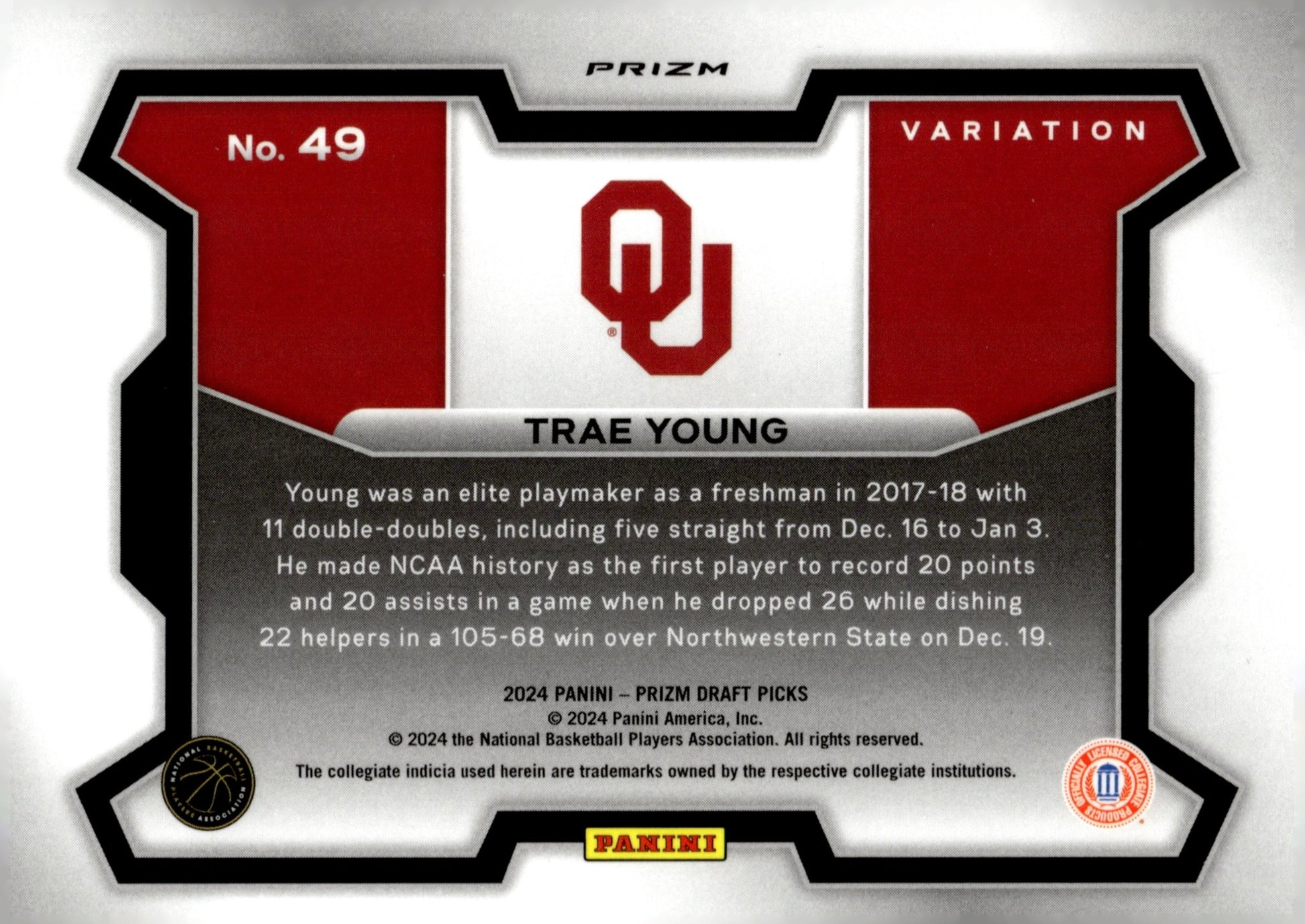 Trae Young 2024 Panini Prizm Draft Picks Variation Silver Prizm #49 - Collector Store LLC
