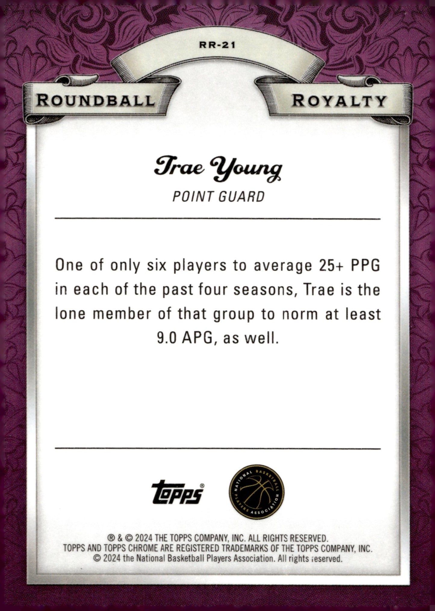 Trae Young 2024 Topps Chrome Roundball Royalty Purple Refractor #RR - 21 - Collector Store LLC
