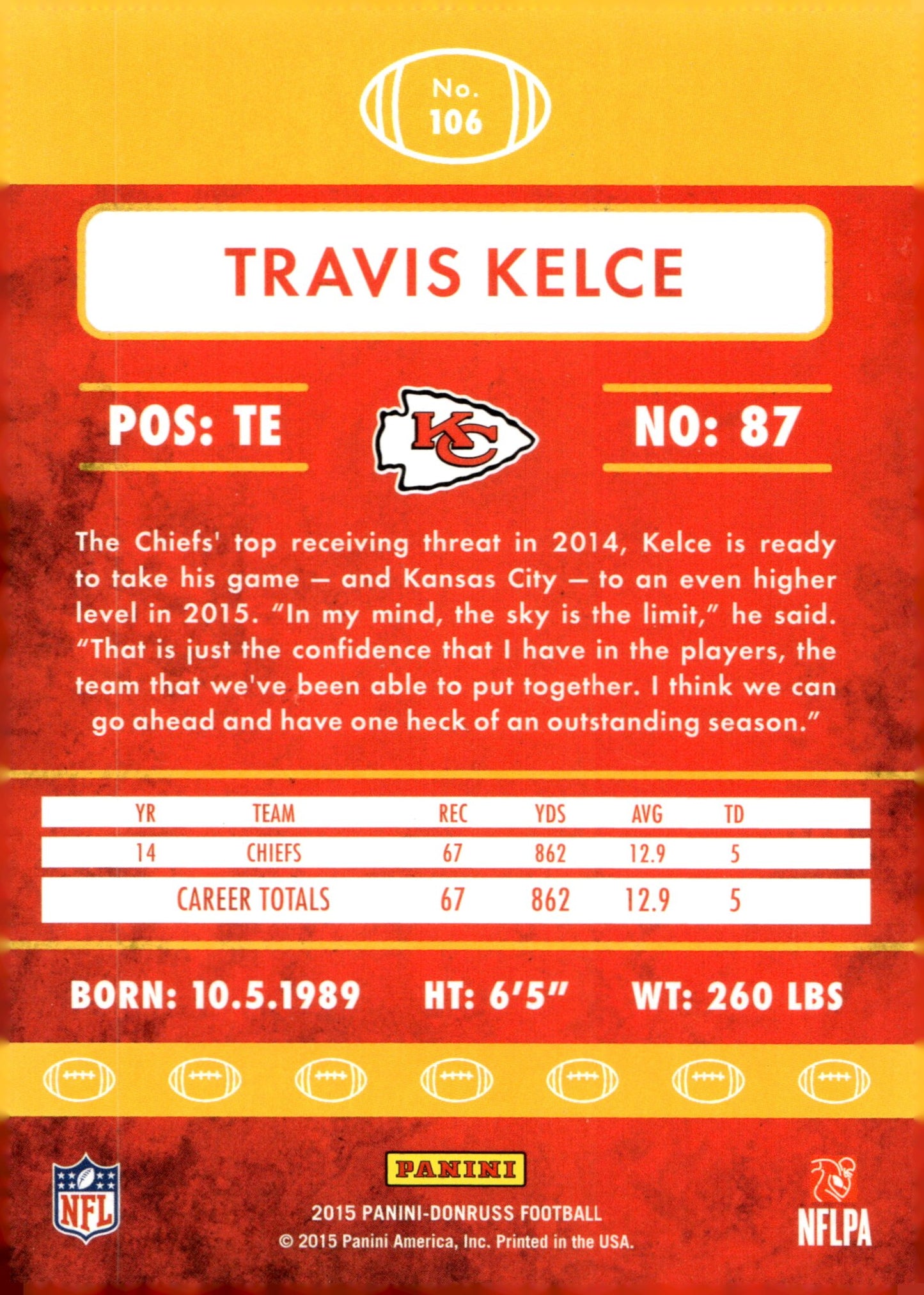 Travis Kelce 2015 Panini Donruss #106 - Collector Store LLC