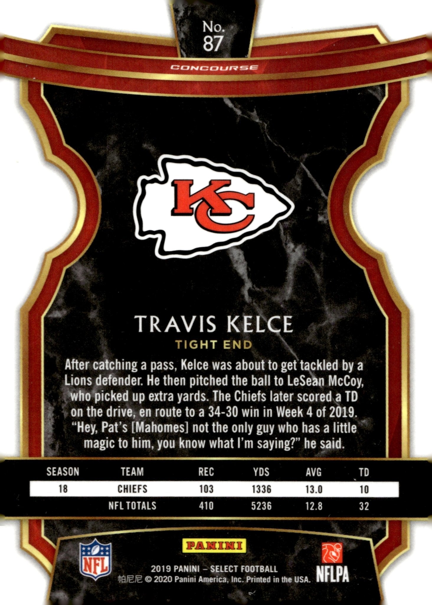 Travis Kelce 2019 Panini Select #87 - Collector Store LLC