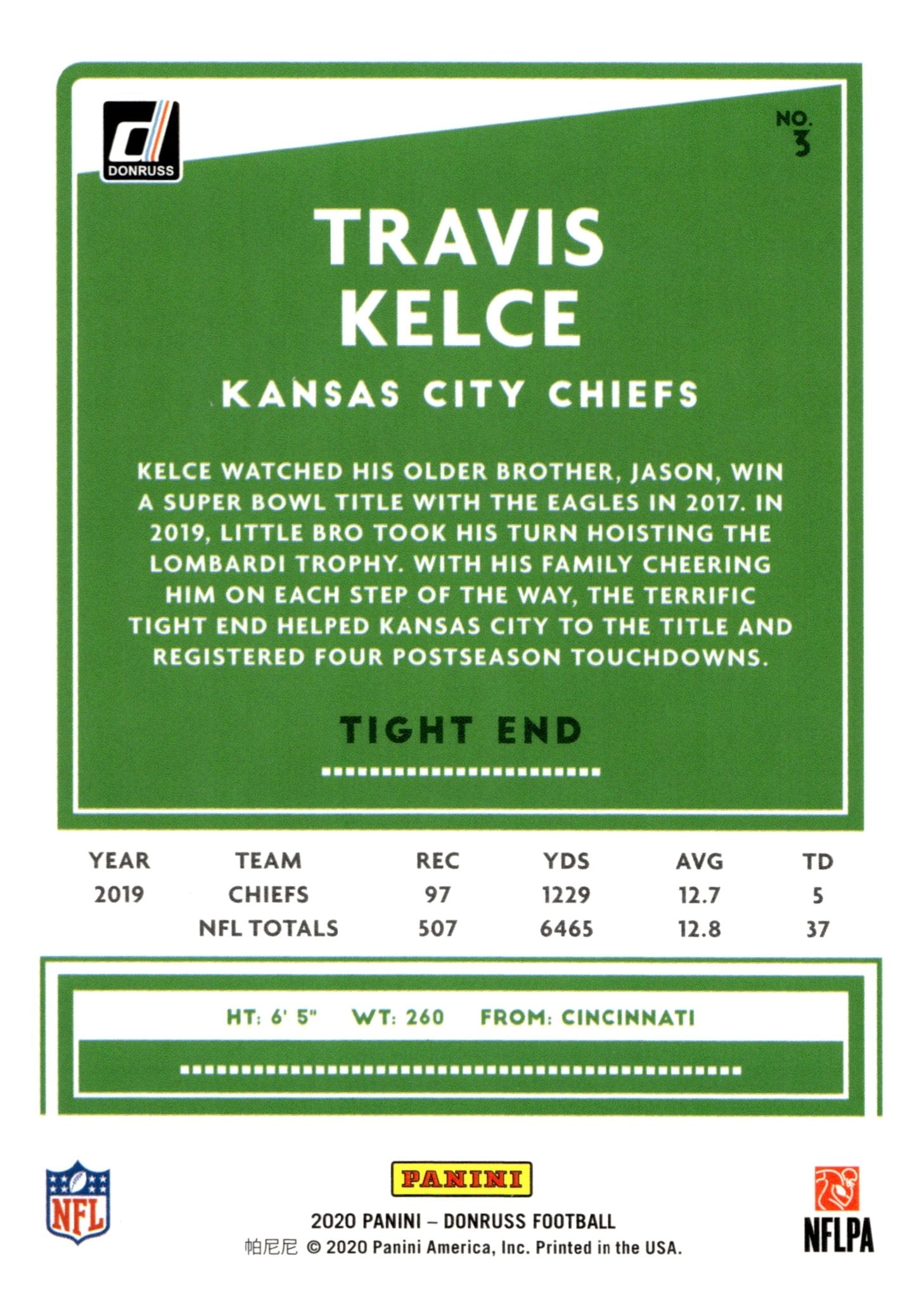 Travis Kelce 2020 Panini Donruss #5 - Collector Store LLC