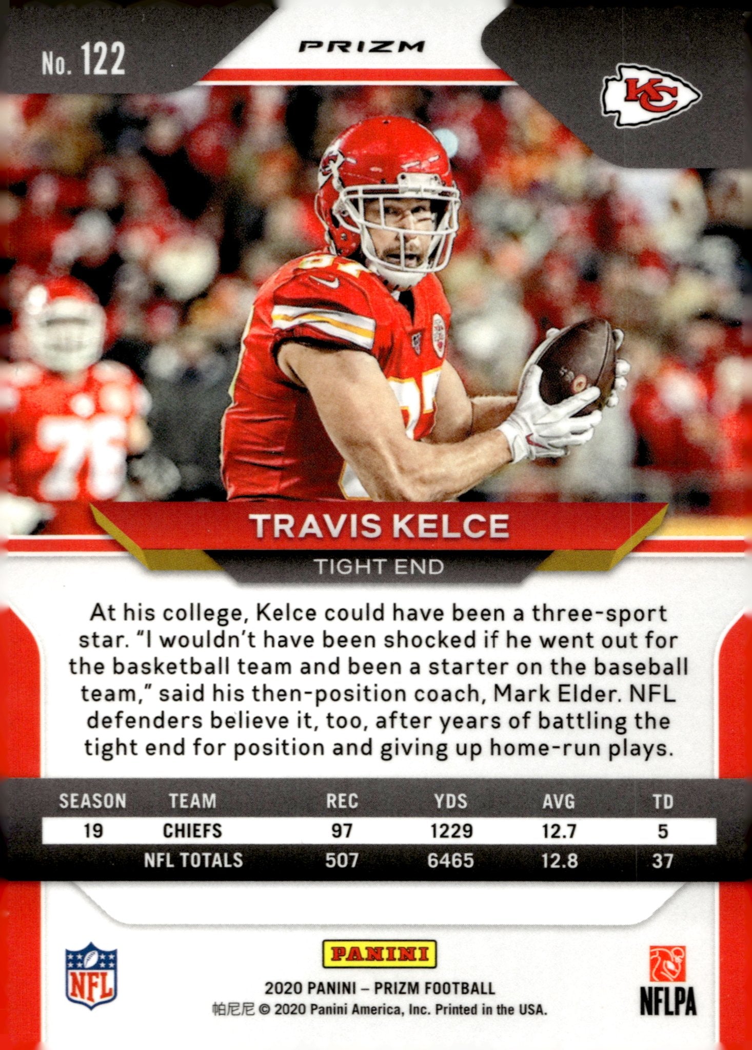 Travis Kelce 2020 Panini Prizm Red White & Blue Prizm #122 - Collector Store LLC