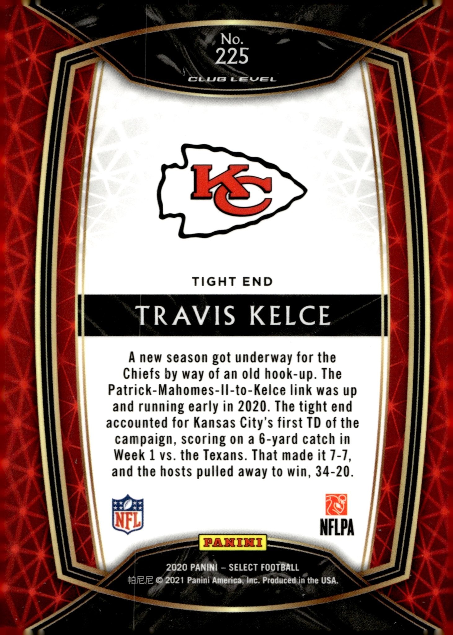 Travis Kelce 2020 Panini Select #225 - Collector Store LLC