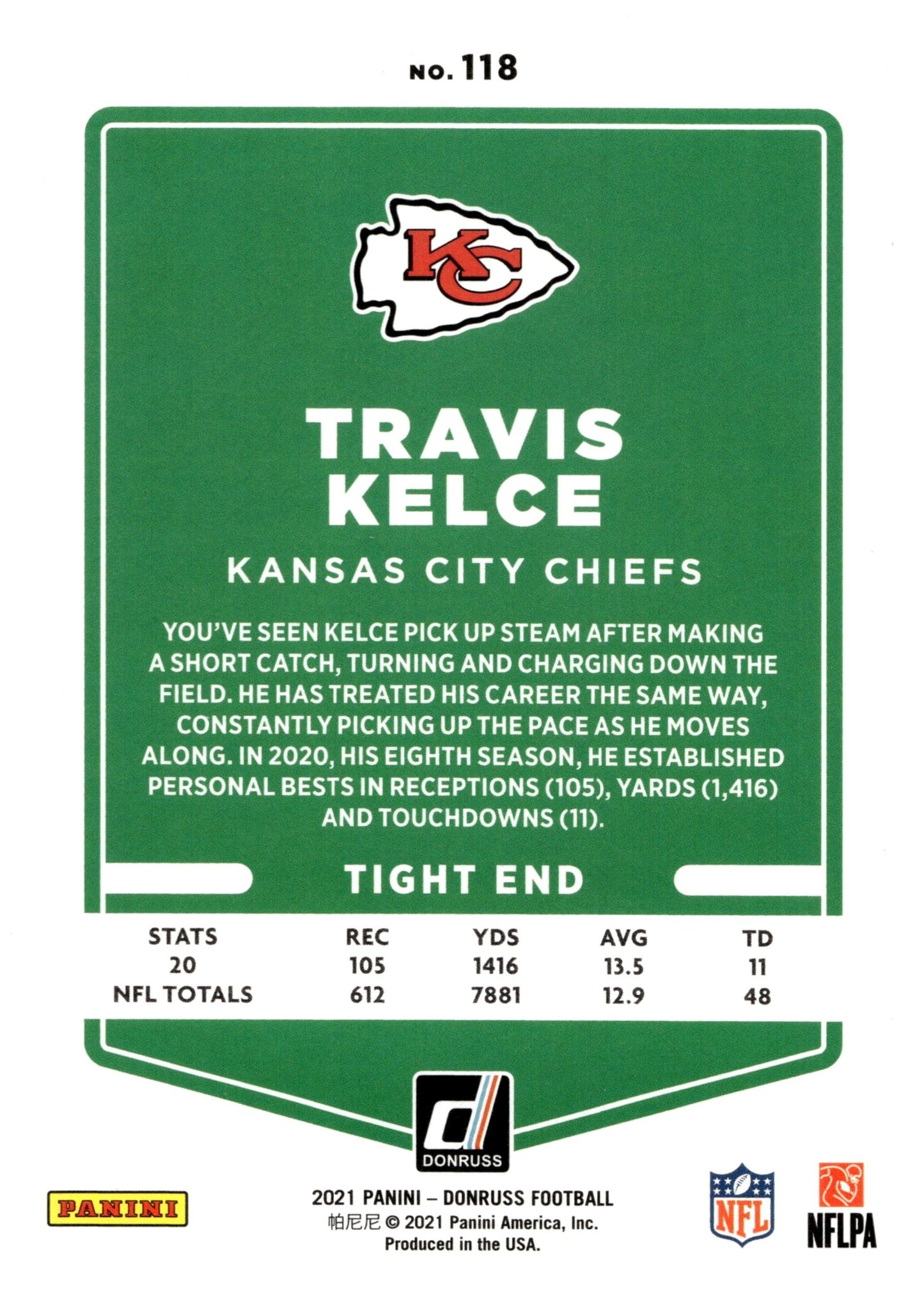 Travis Kelce 2021 Panini Donruss #118 - Collector Store LLC