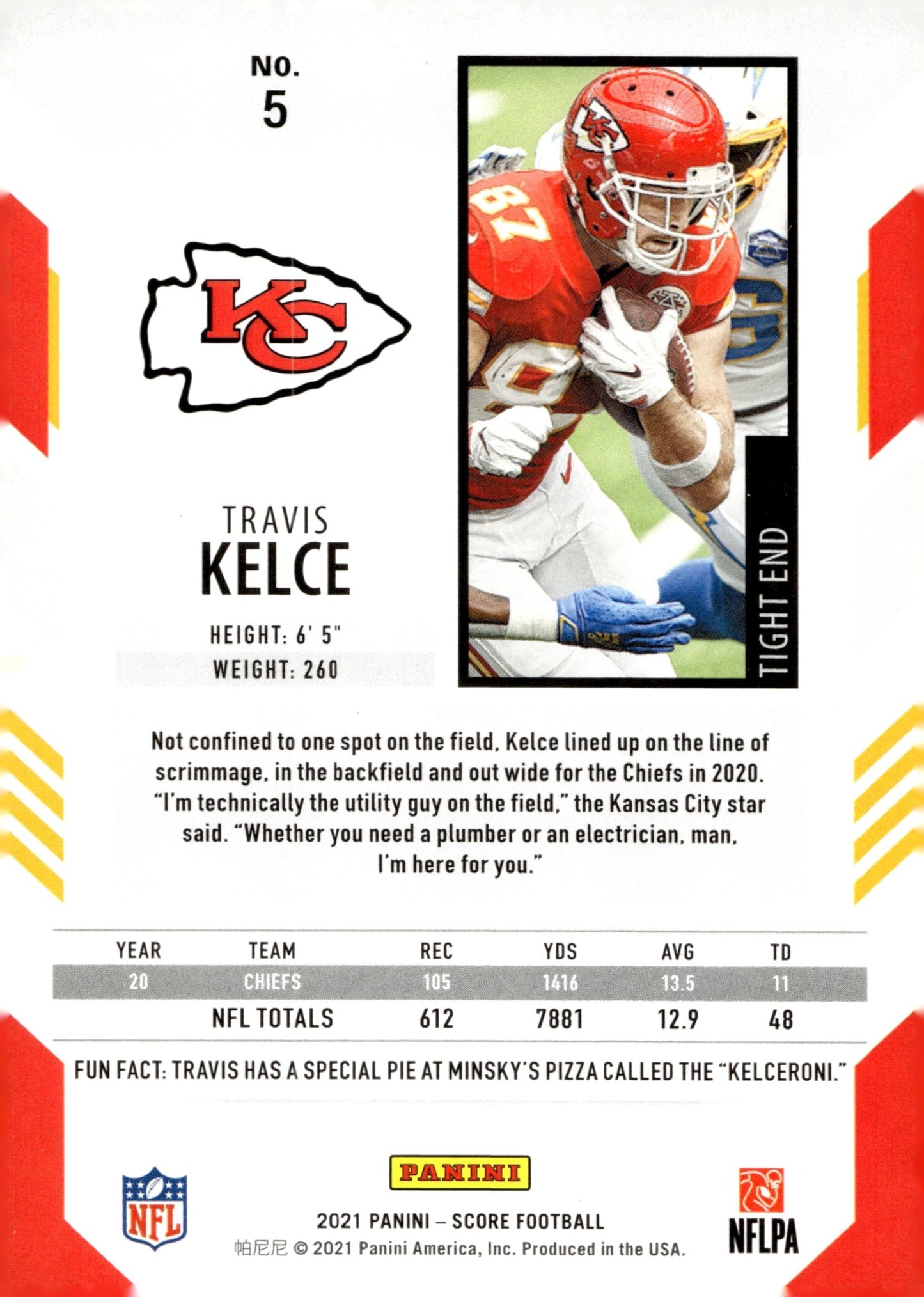 Travis Kelce 2021 Panini Score #5 #1 - Collector Store LLC
