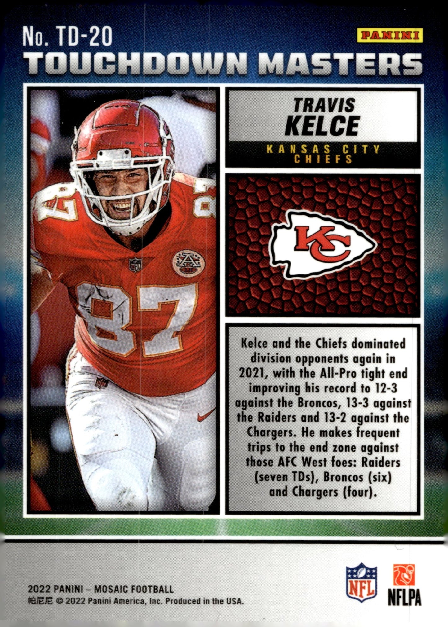 Travis Kelce 2022 Panini Mosaic Touchdown Masters #TD - 20 #1 - Collector Store LLC