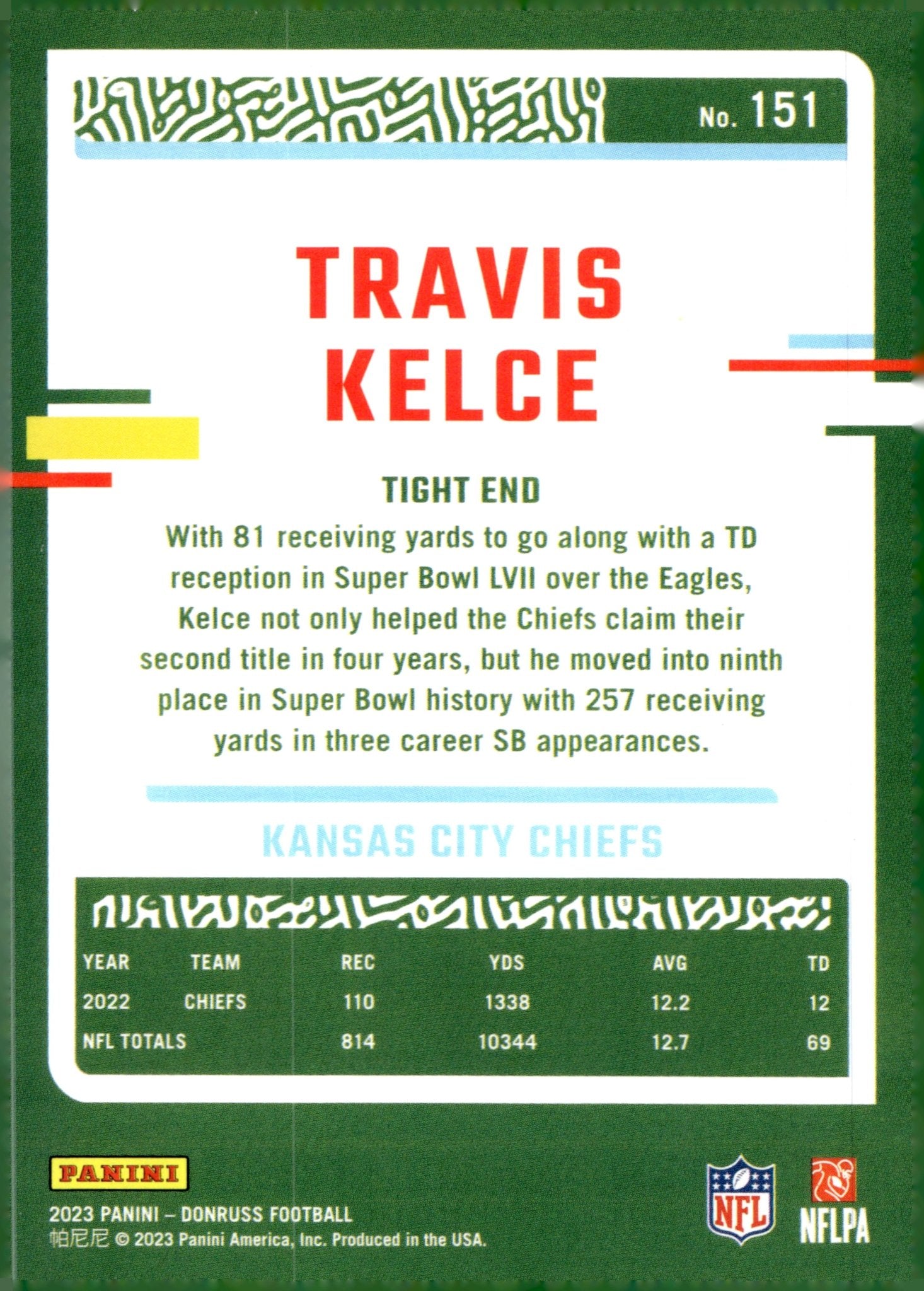 Travis Kelce 2023 Panini Donruss #151 #2 - Collector Store LLC