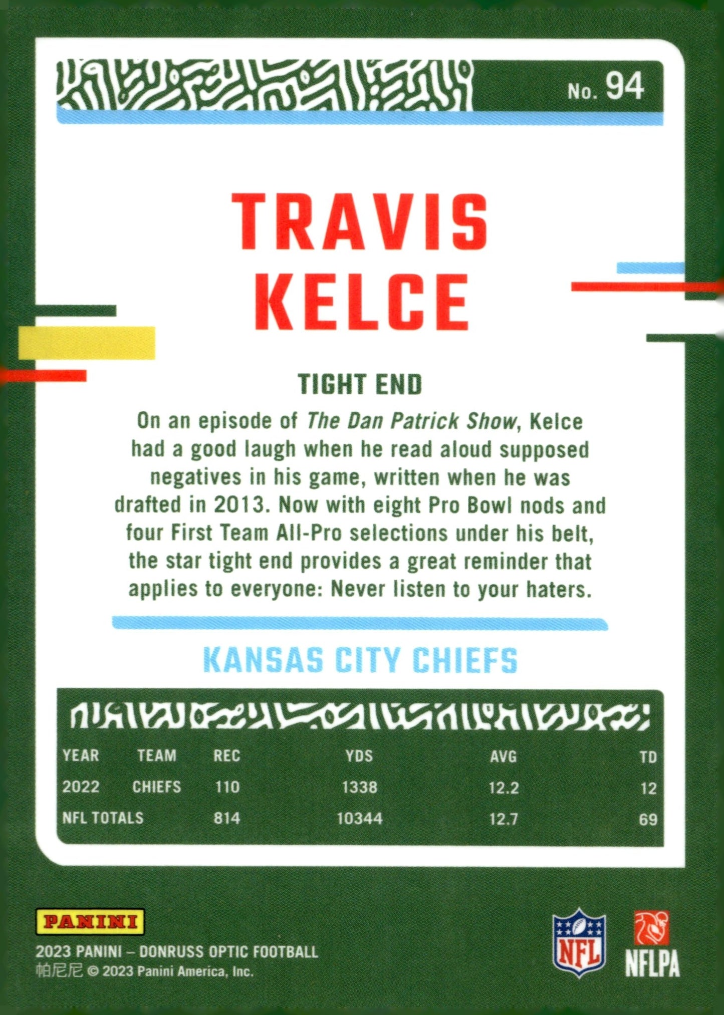 Travis Kelce 2023 Panini Donruss Optic #94 #3 - Collector Store LLC
