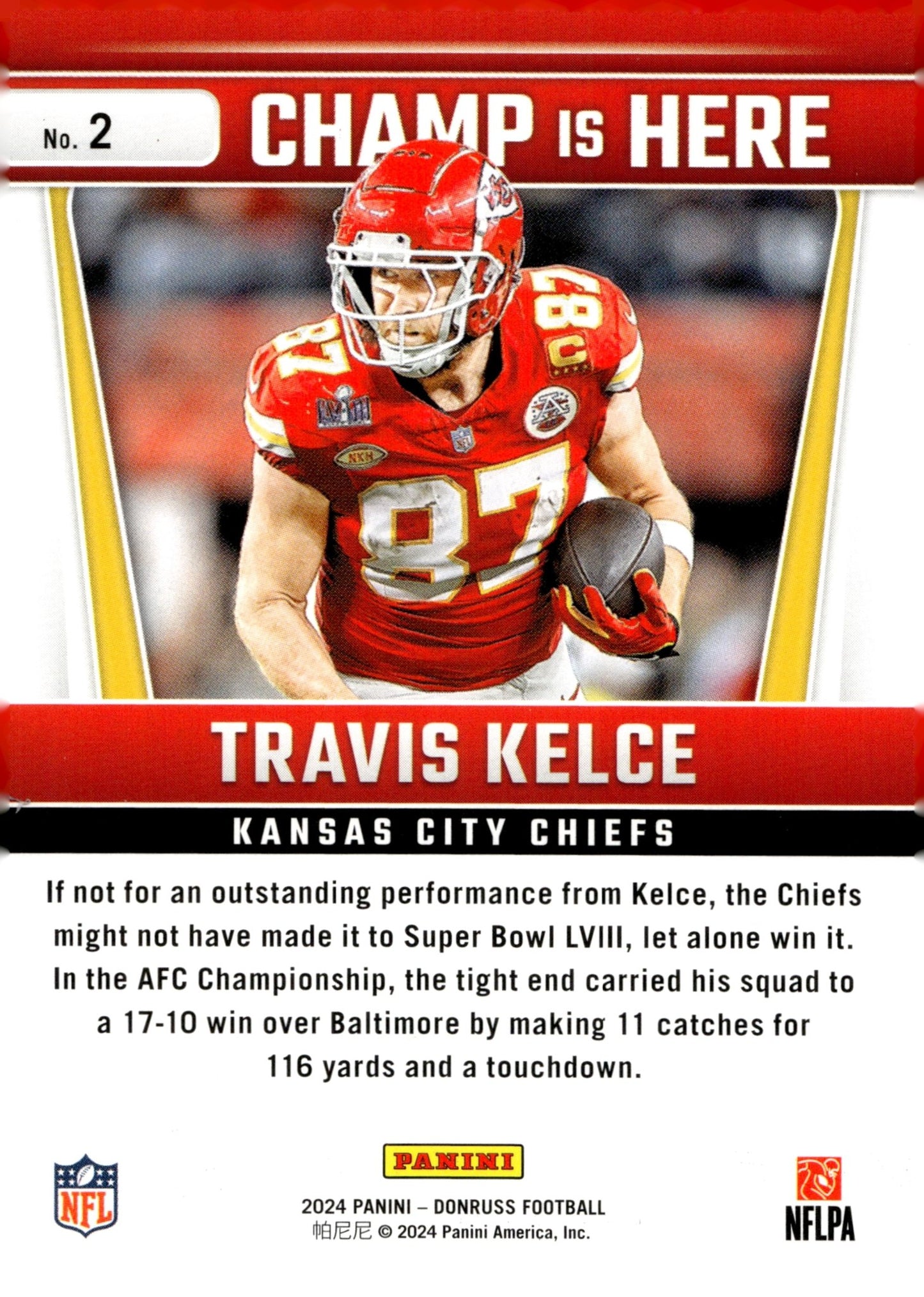 Travis Kelce 2024 Panini Donruss Champ is Here #2 - Collector Store LLC