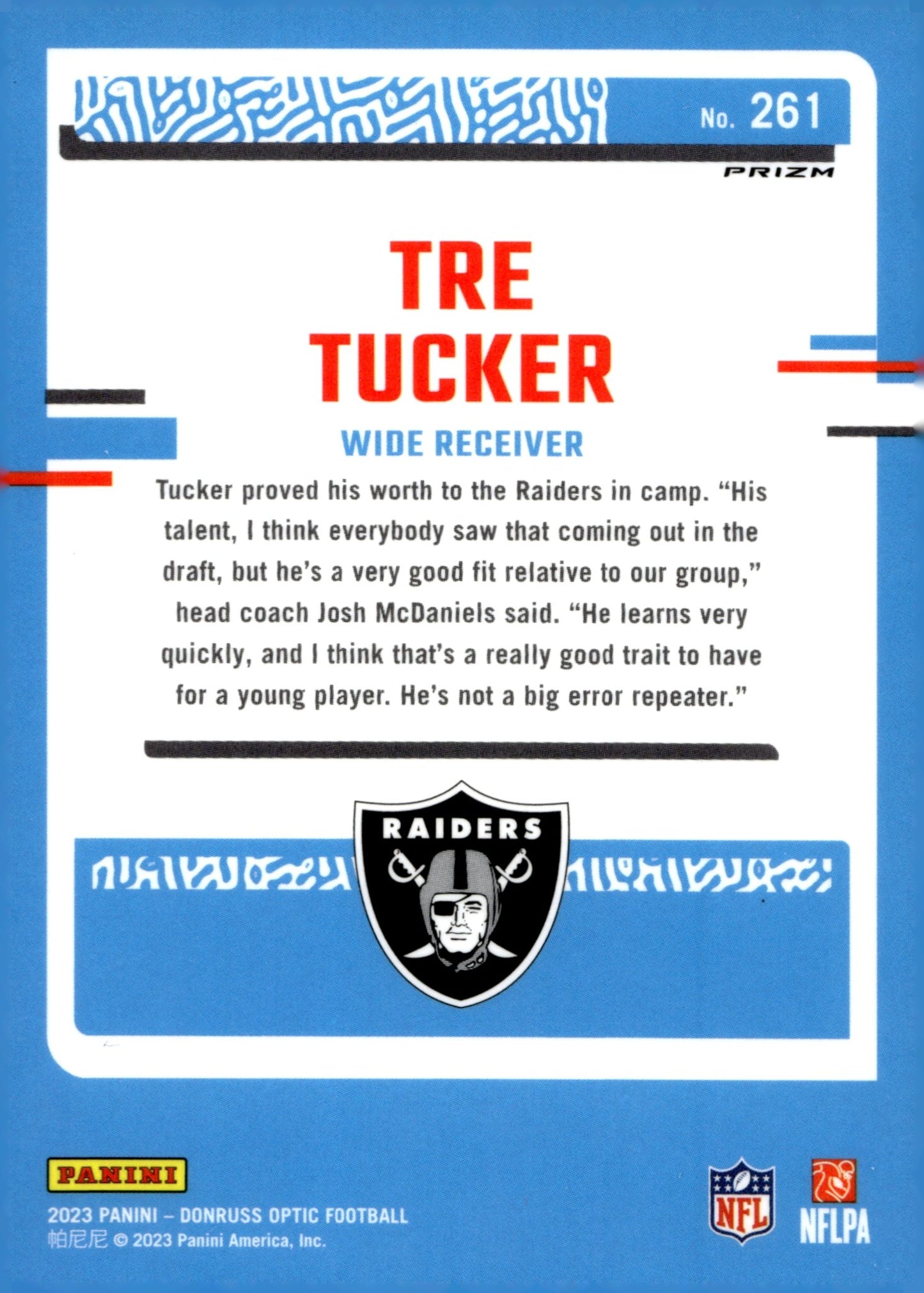 Tre Tucker 2023 Panini Donruss Optic Rated Rookie Prizm RC #261 - Collector Store LLC