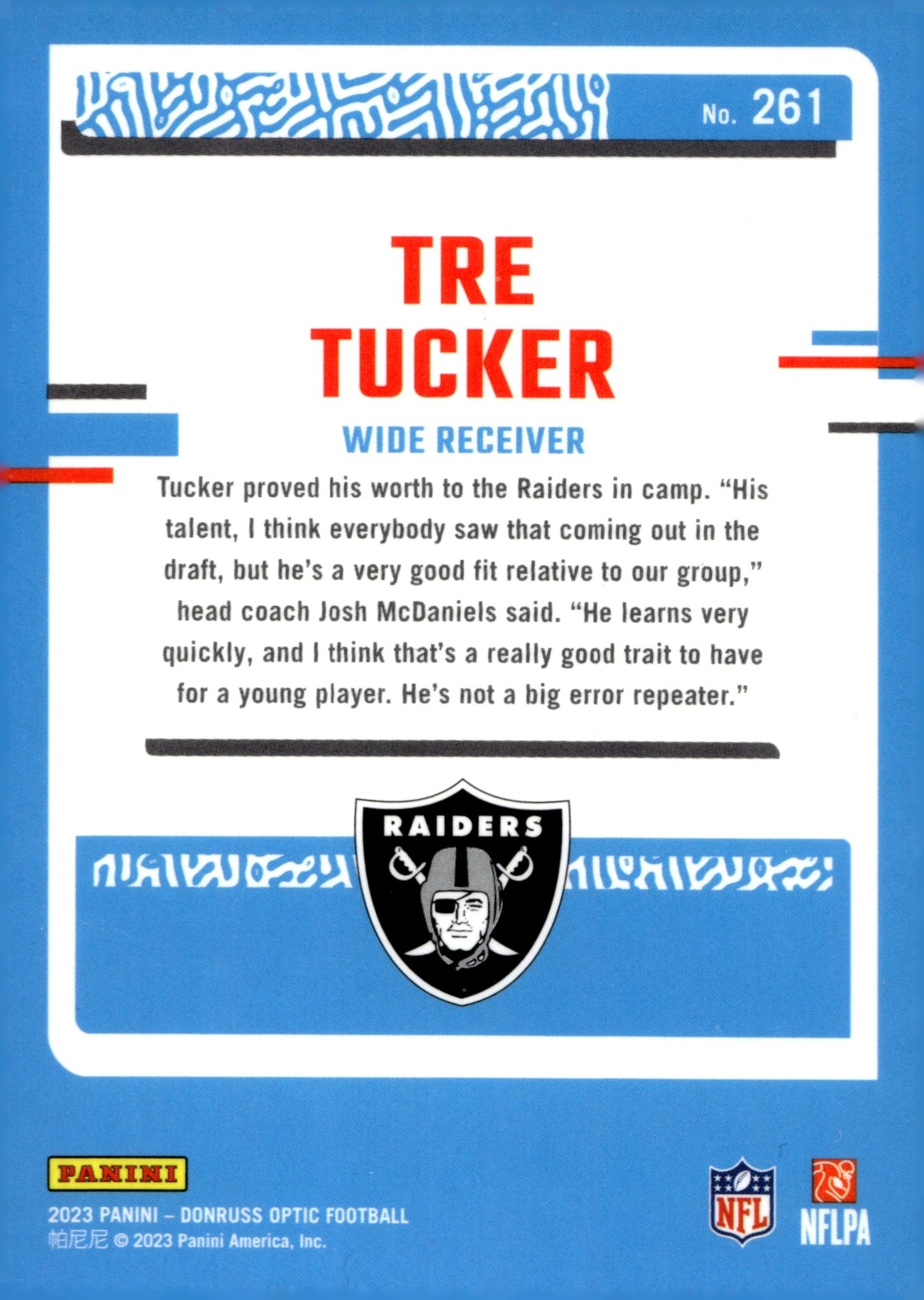 Tre Tucker 2023 Panini Donruss Optic Rated Rookie RC #261 - Collector Store LLC