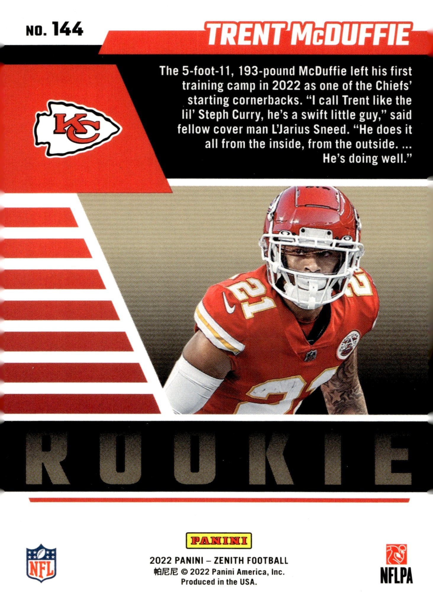 Trent McDuffie 2022 Panini Zenith RC #144 - Collector Store LLC
