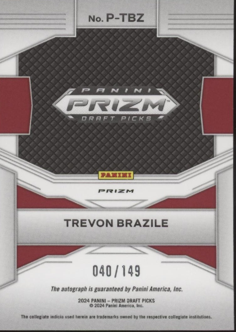 Trevon Brazile 2024 Panini Prizm Draft Picks Penmanship Blue Prizm Auto 040/149 - Collector Store LLC