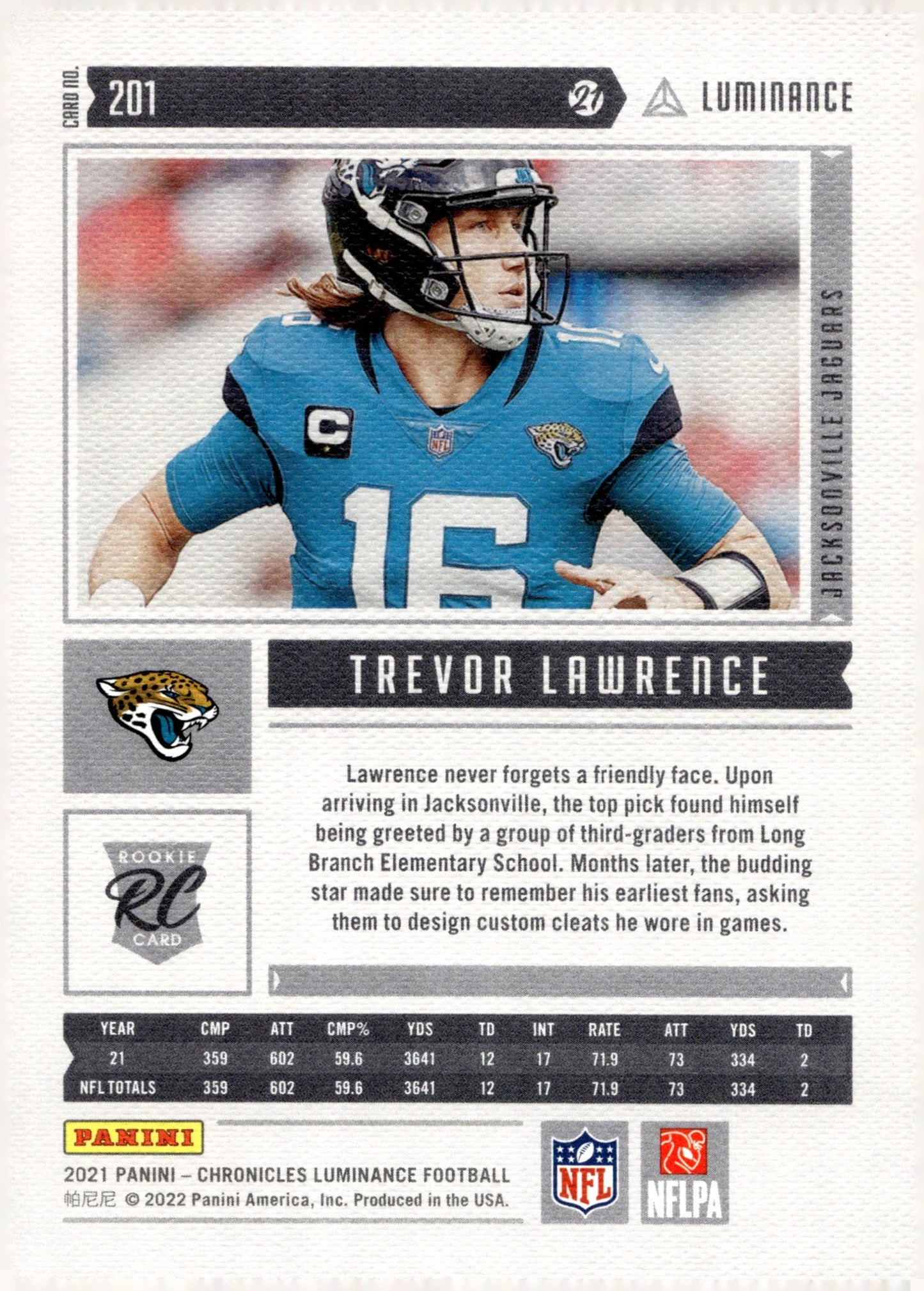 Trevor Lawrence 2021 Panini Chronicles Luminance RC #201 #4 - Collector Store LLC