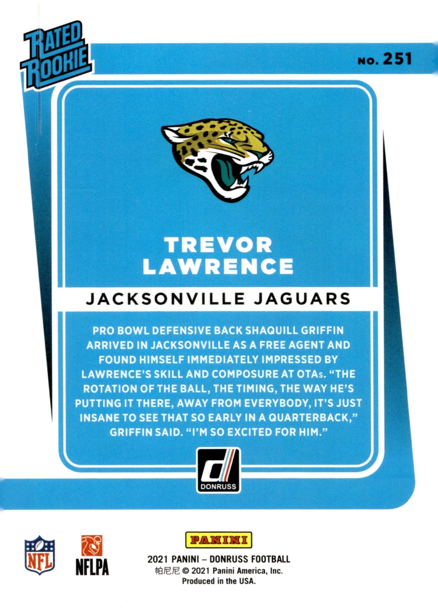 Trevor Lawrence 2021 Panini Donruss Rated Rookie RC #251 #2 - Collector Store LLC
