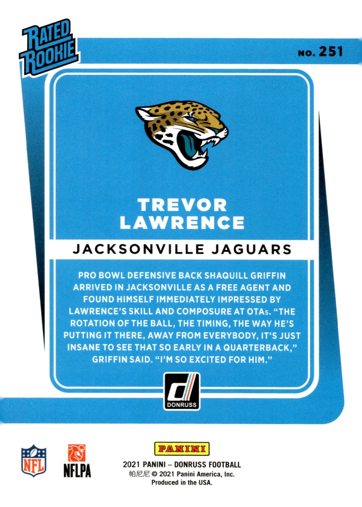 Trevor Lawrence 2021 Panini Donruss Rated Rookie RC #251 #3 - Collector Store LLC