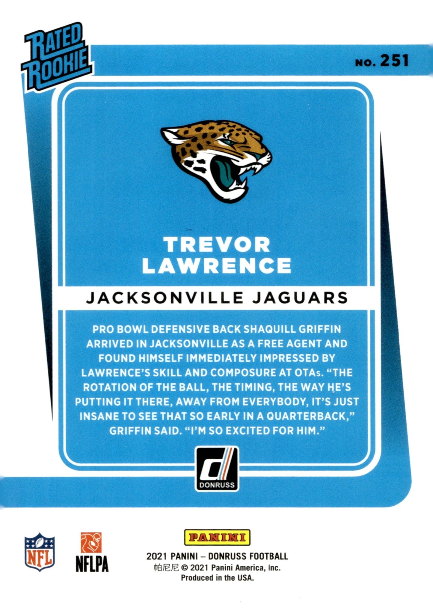 Trevor Lawrence 2021 Panini Donruss Rated Rookie RC #251 #4 - Collector Store LLC