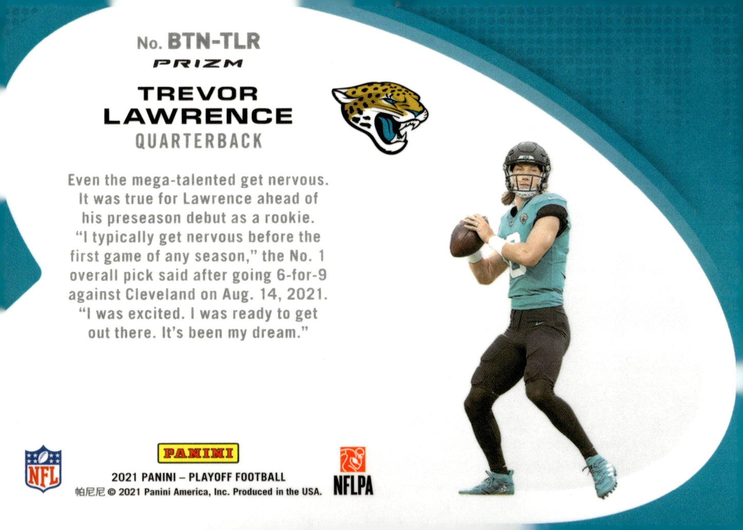 Trevor Lawrence 2021 Panini Playoff Behind the Numbers Blue Prizm RC #BTN - TLR - Collector Store LLC