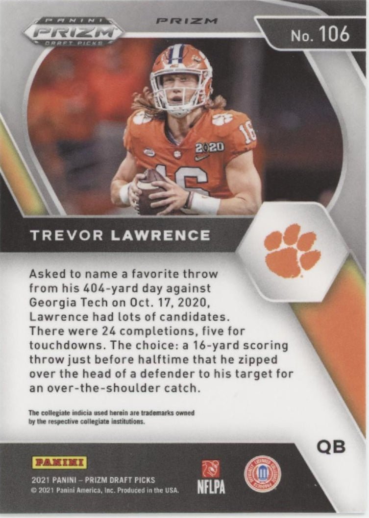 Trevor Lawrence 2021 Panini Prizm Draft Picks Green Prizm RC #106 - Collector Store LLC