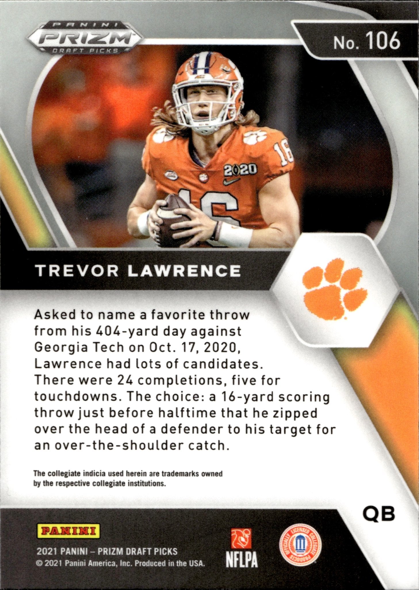 Trevor Lawrence 2021 Panini Prizm Draft Picks RC #106 - Collector Store LLC