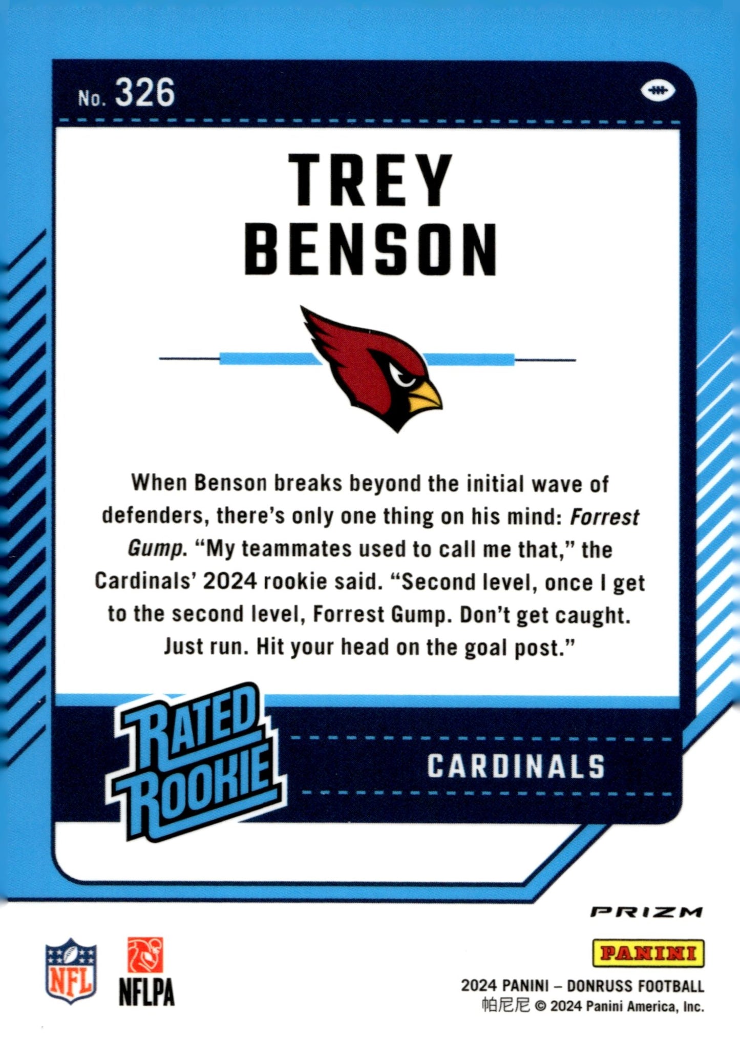 Trey Benson 2024 Panini Donruss Rated Pink Prizm RC #326 - Collector Store LLC