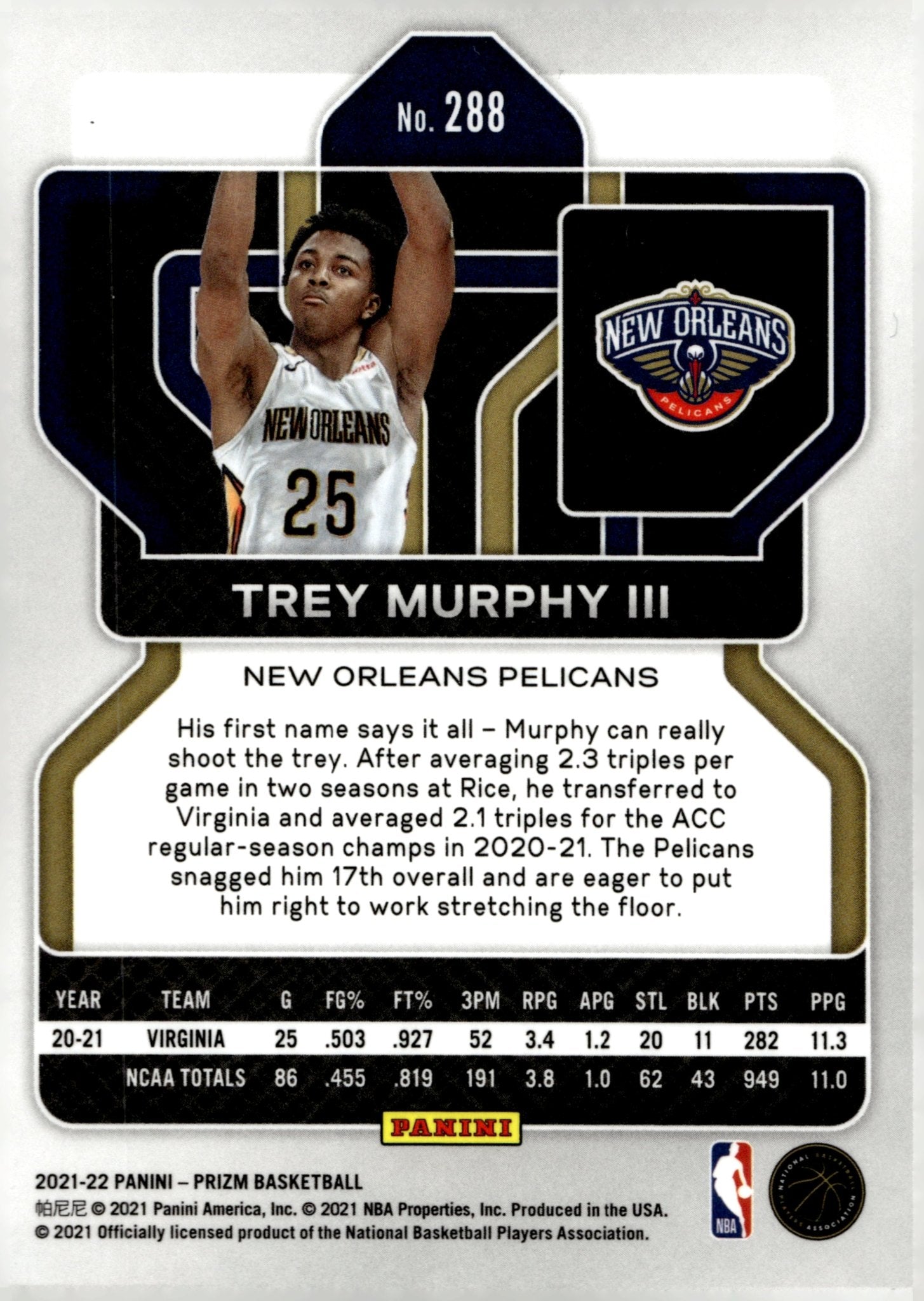 Trey Murphy 2021 - 22 Panini Prizm RC #288 #2 - Collector Store LLC