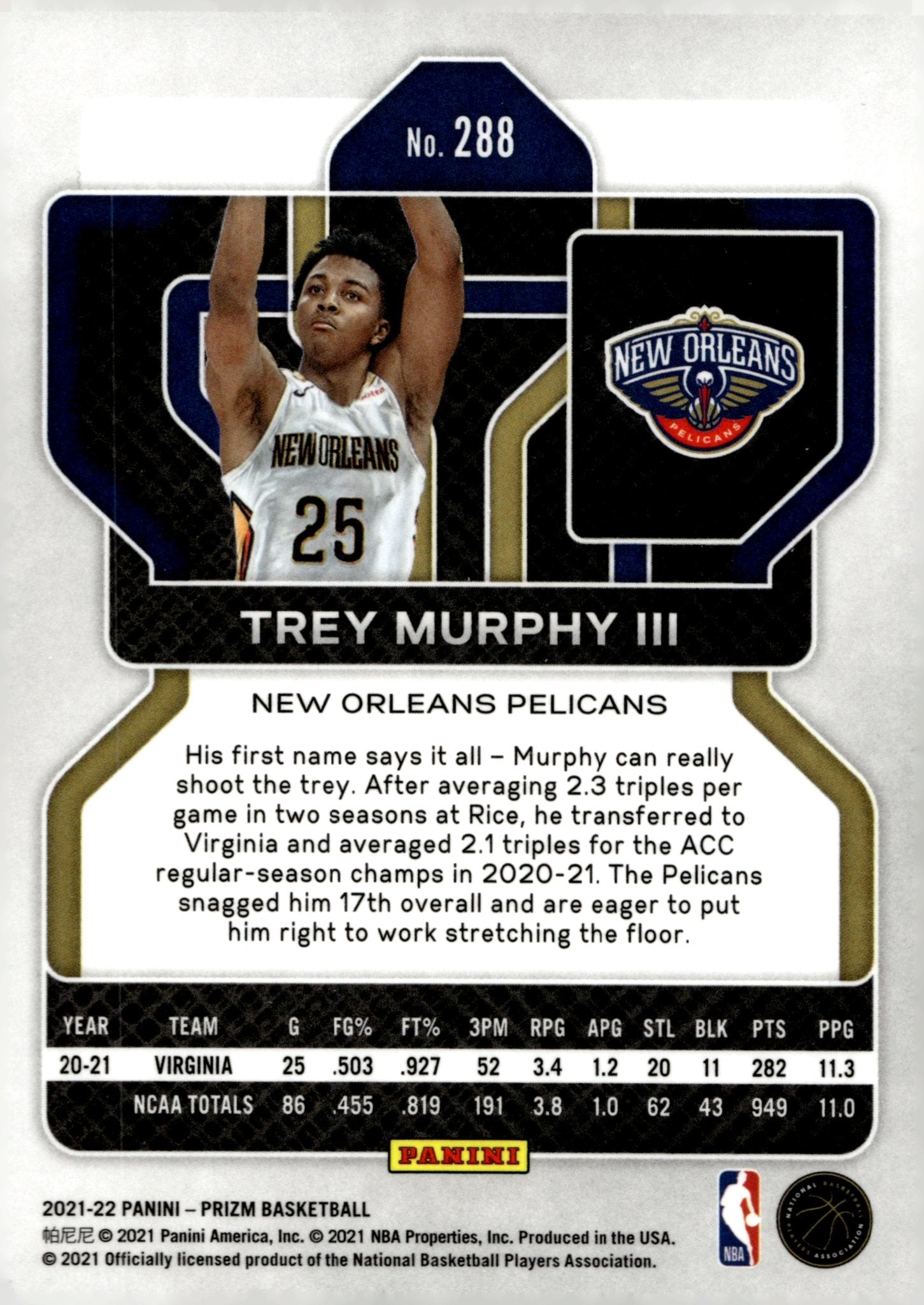 Trey Murphy 2021 - 22 Panini Prizm RC #288 #3 - Collector Store LLC