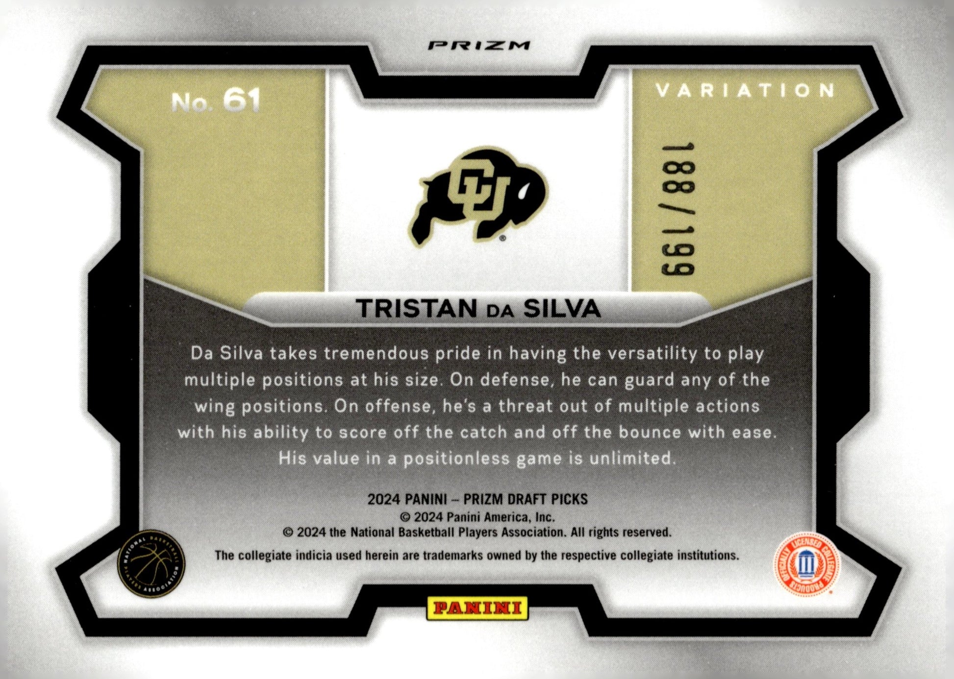 Tristan da Silva 2024 Panini Prizm Draft Picks Variation Blue Prizm RC 188/199 - Collector Store LLC