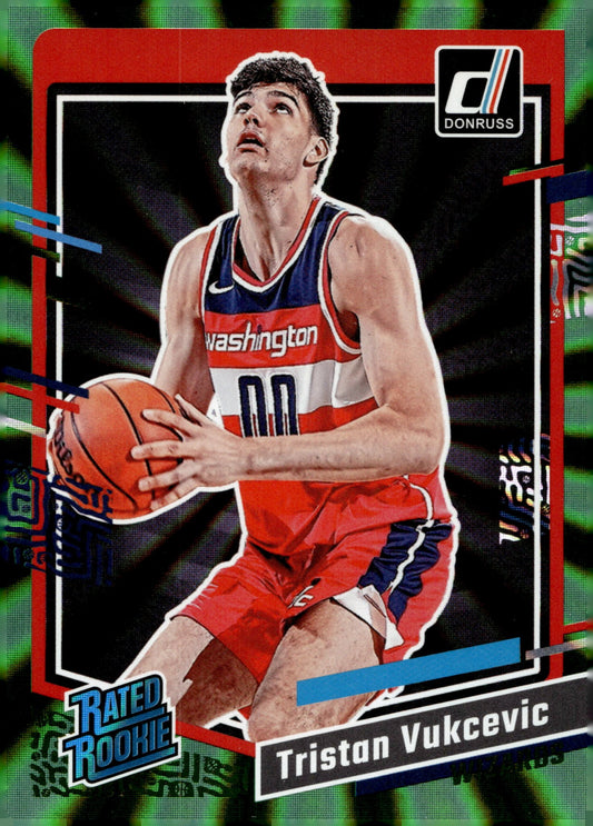 Tristan Vukcevic 2023 - 24 Panini Donruss Rated Rookie Green Laser RC #230 - Collector Store LLC