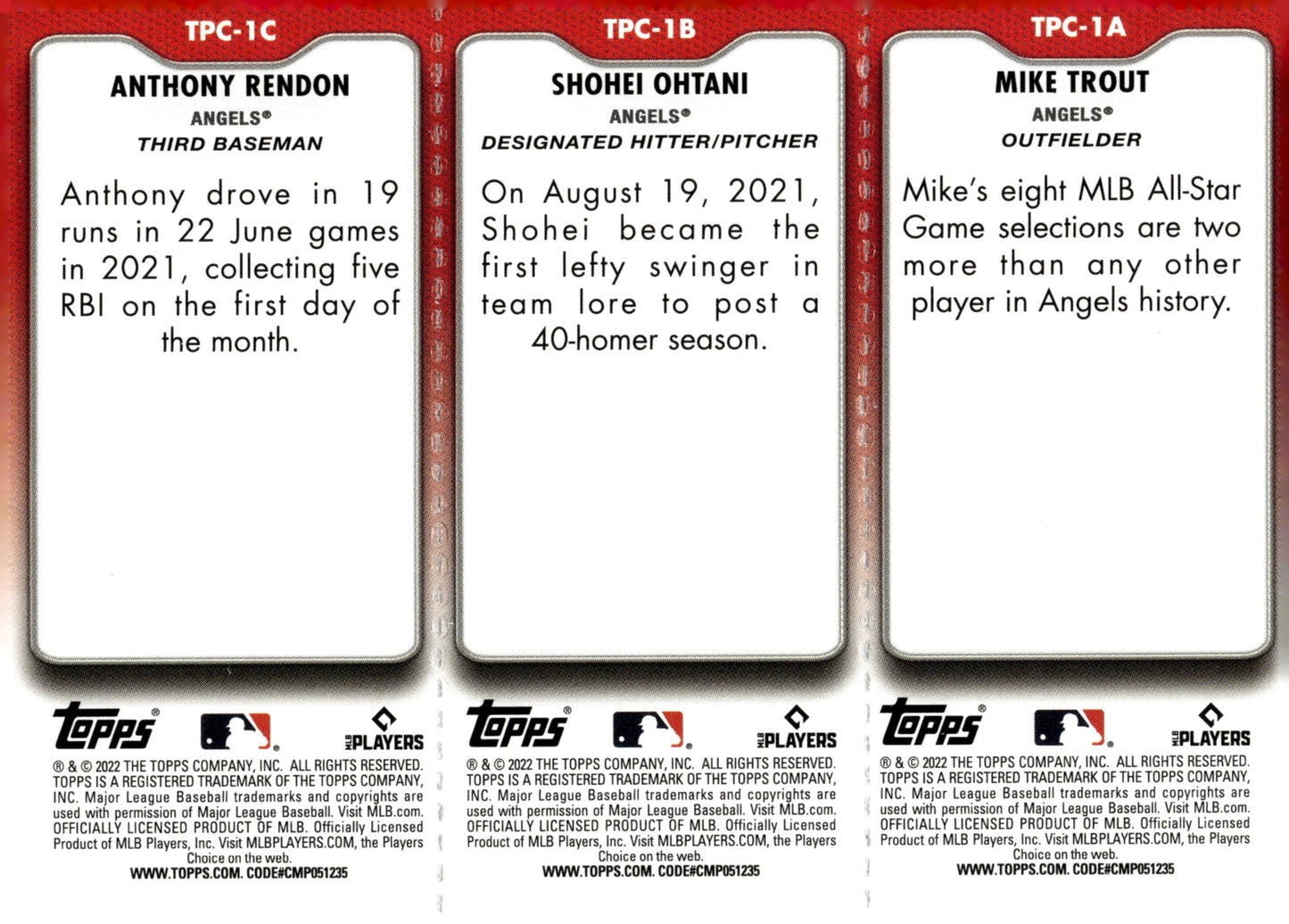 Trout / Ohtani / Rendon 2022 Topps Opening Day #TPC1A - TPC1C - Collector Store LLC