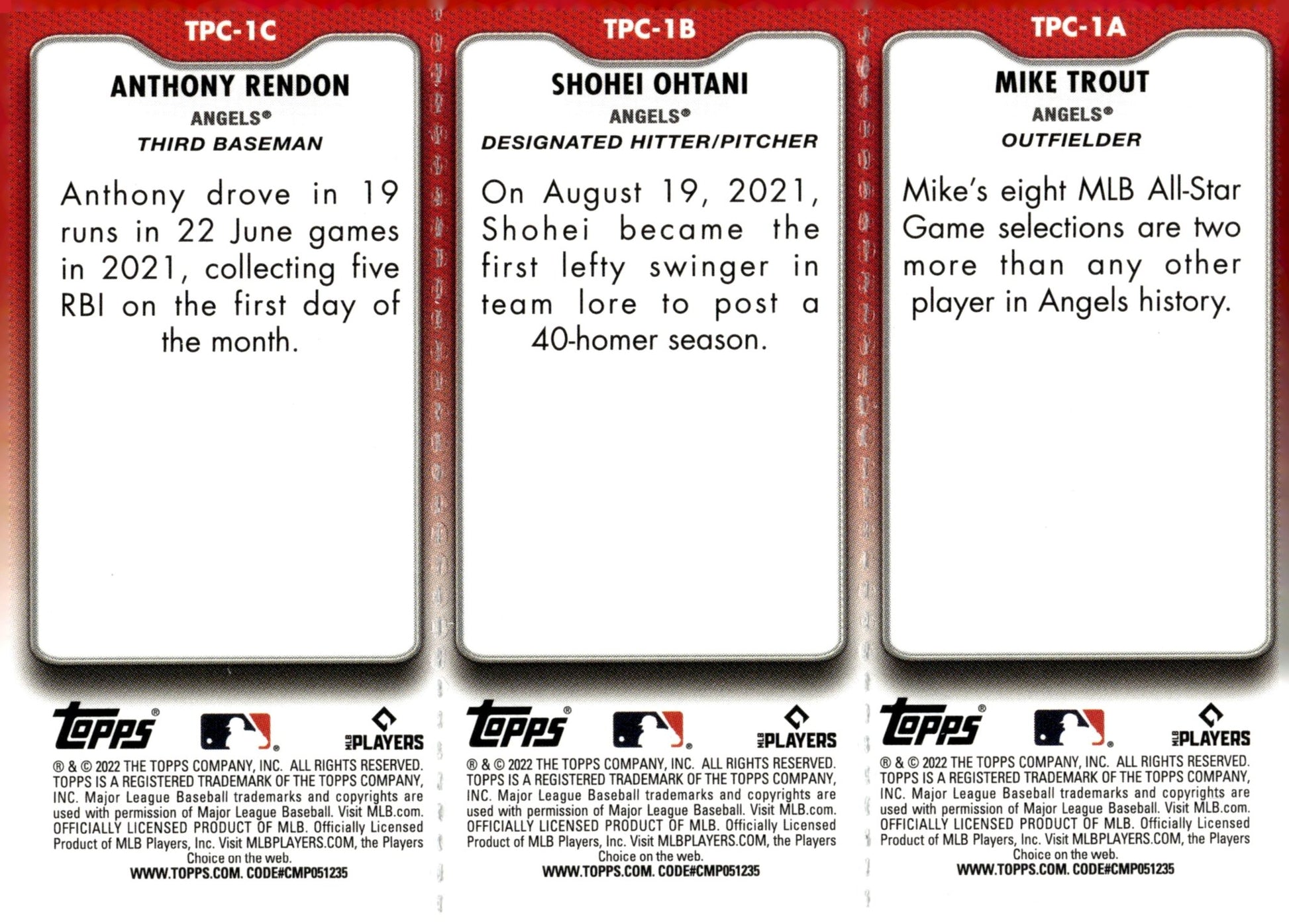 Trout / Ohtani / Rendon 2022 Topps Opening Day #TPC1A - TPC1C - Collector Store LLC