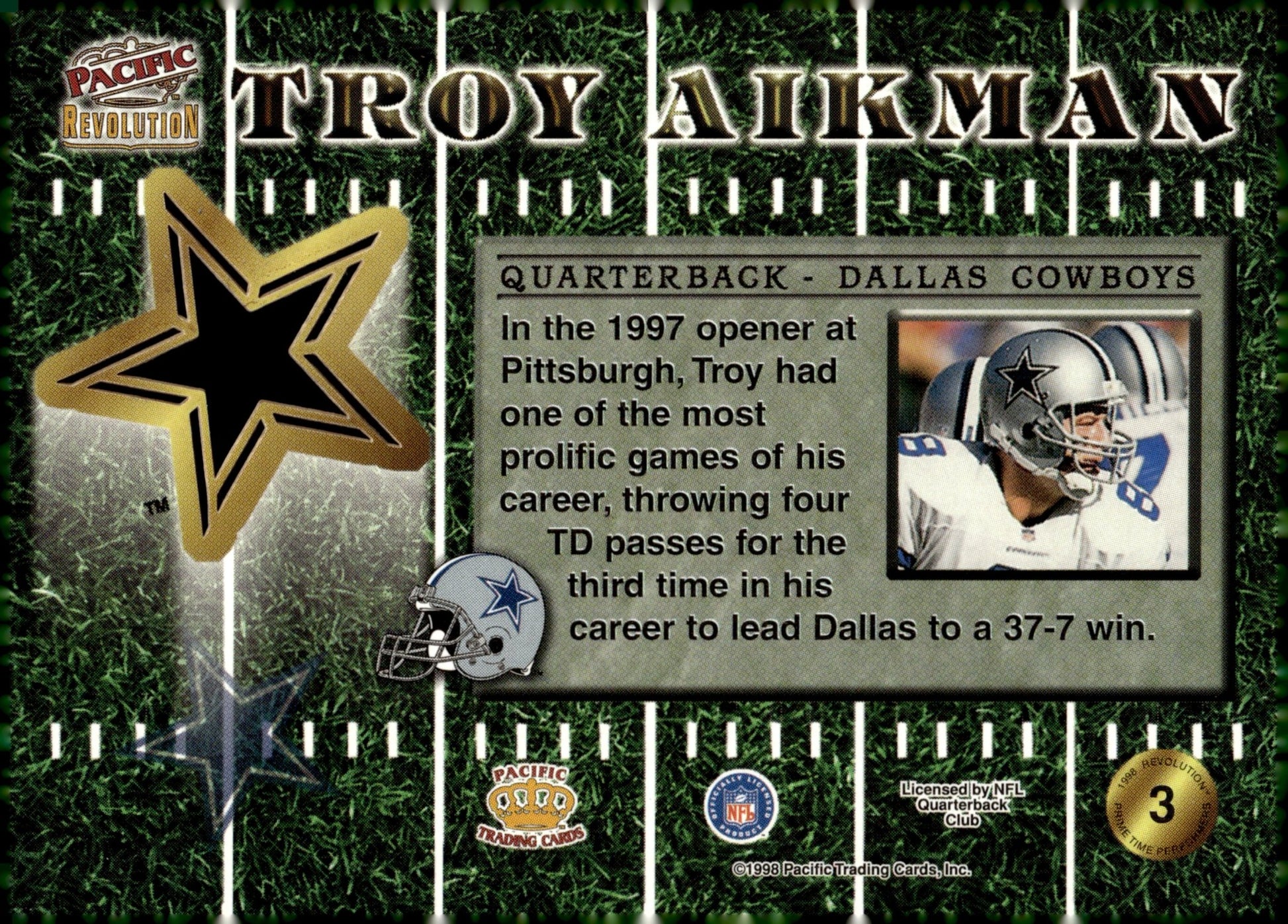 Troy Aikman 1998 Pacific Revolution Prime Time Performers #3 - Collector Store LLC