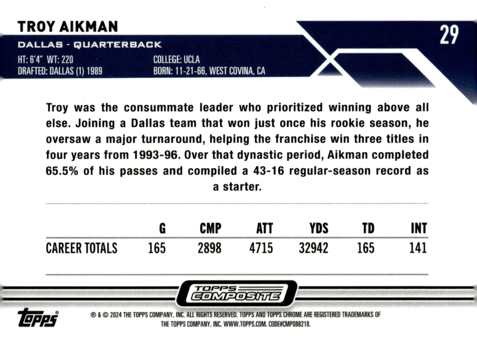 Troy Aikman 2023 Topps Composite Chrome Prism Refractor #29 - Collector Store LLC