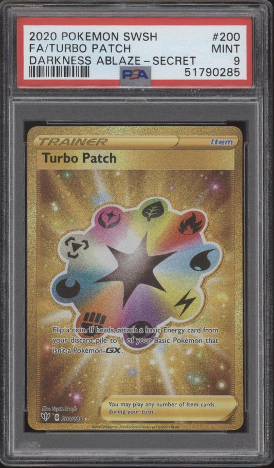 Turbo Patch Pokemon Darkness Ablaze Secret Rare Full Art #200 PSA 9 - Collector Store LLC