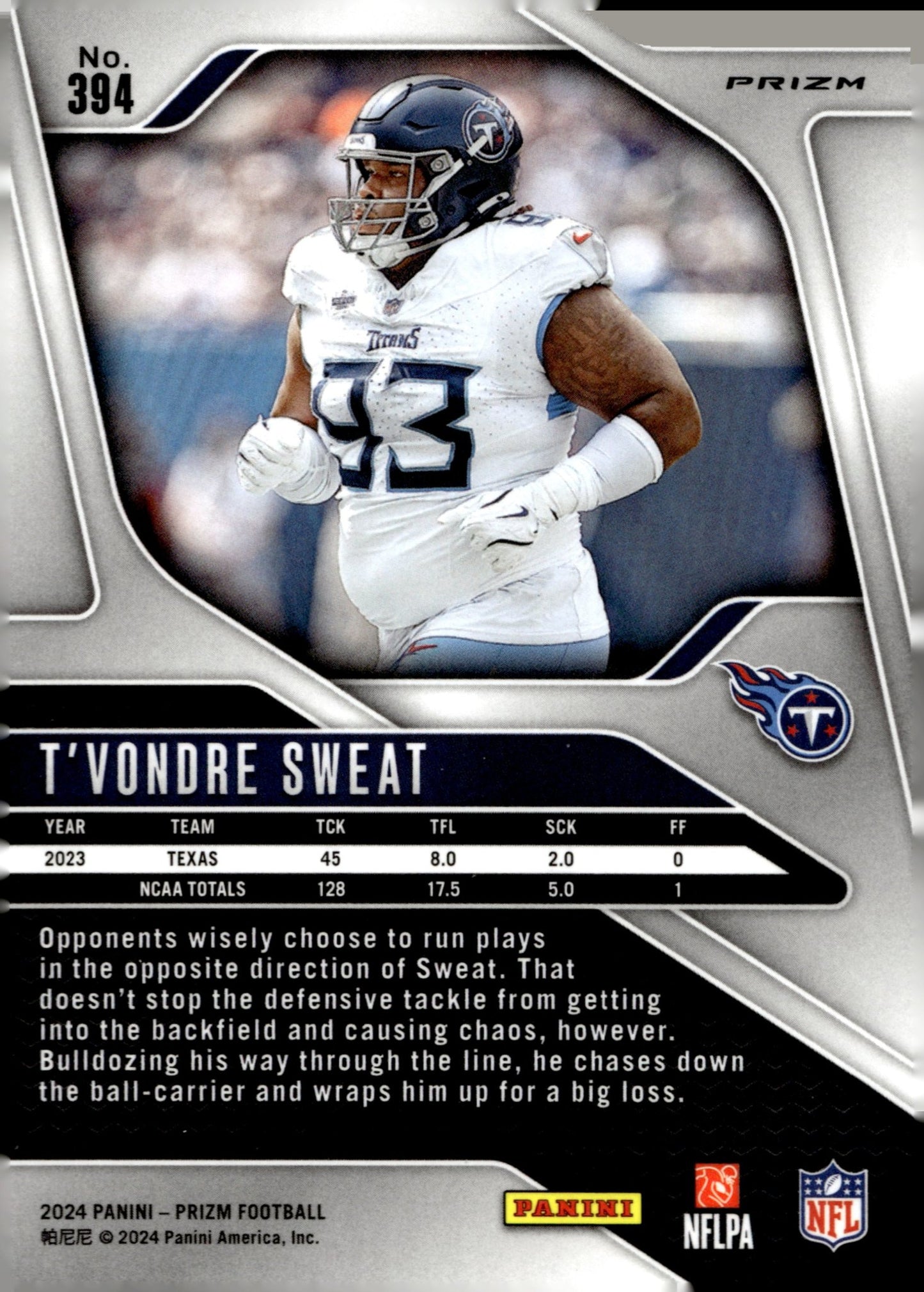 T'Vondre Sweat 2024 Panini Prizm Red White & Blue Prizm RC #394 - Collector Store LLC
