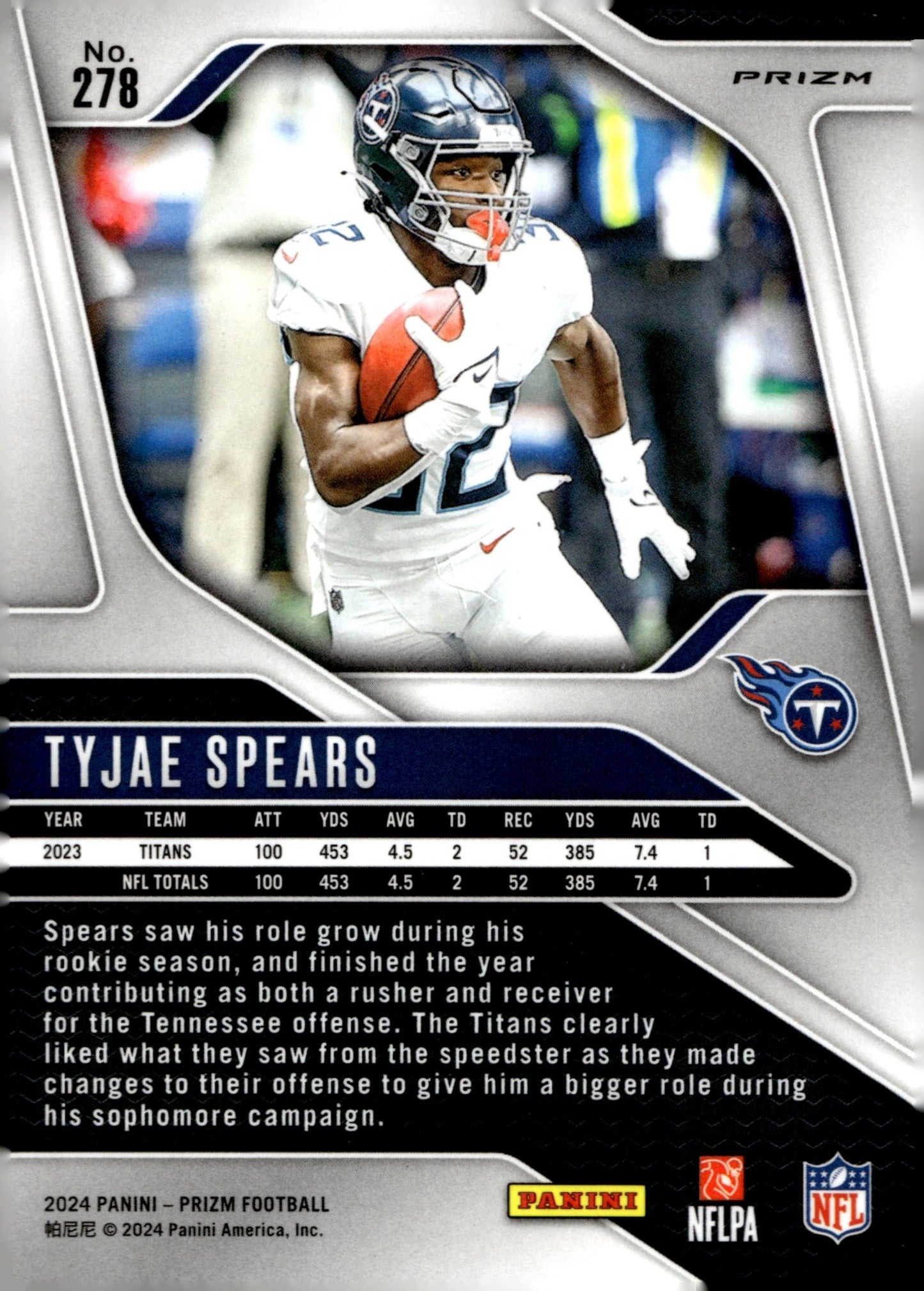 Tyjae Spears 2024 Panini Prizm Red White & Blue Prizm #278 #2 - Collector Store LLC