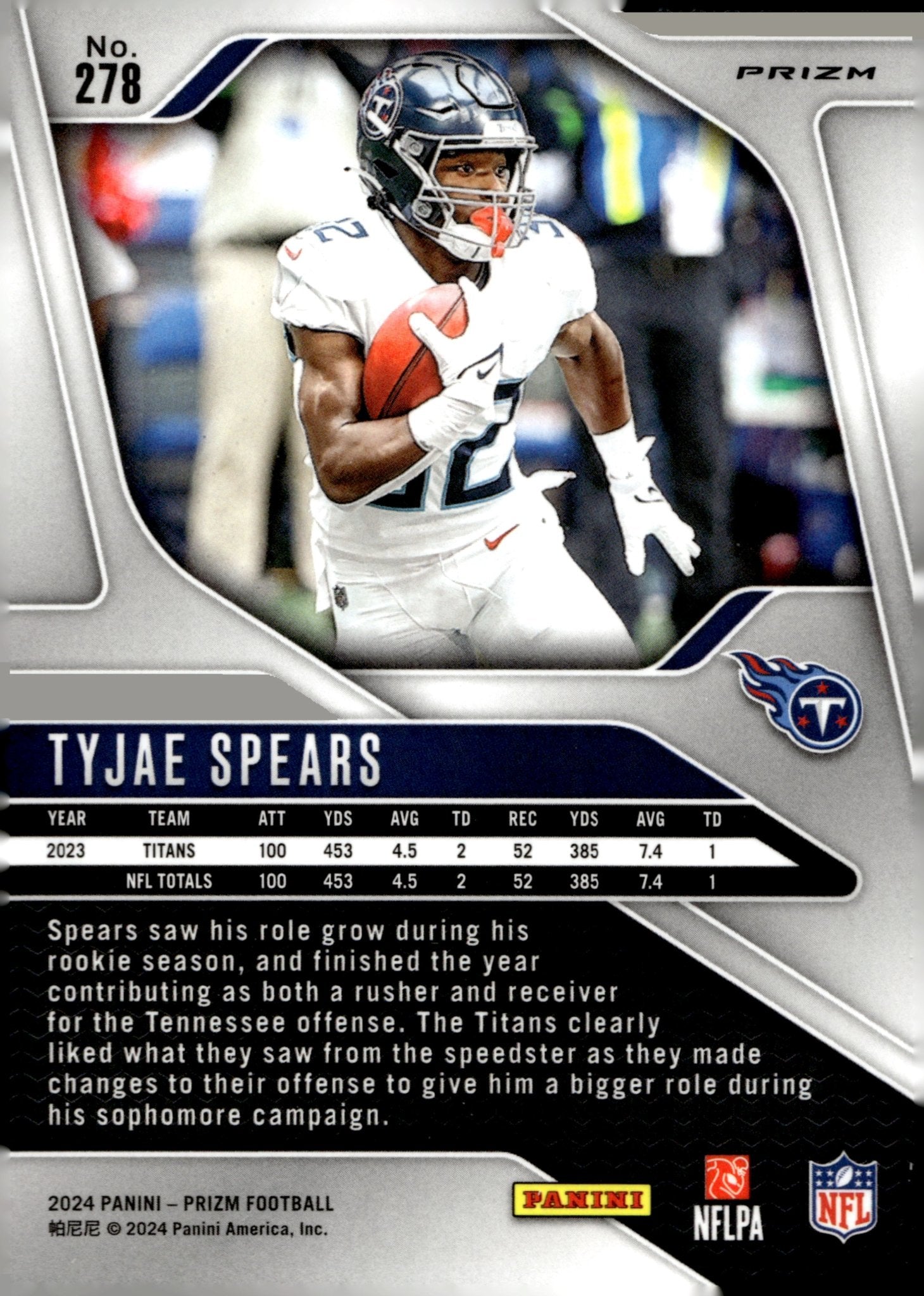 Tyjae Spears 2024 Panini Prizm Silver Prizm #278 - Collector Store LLC