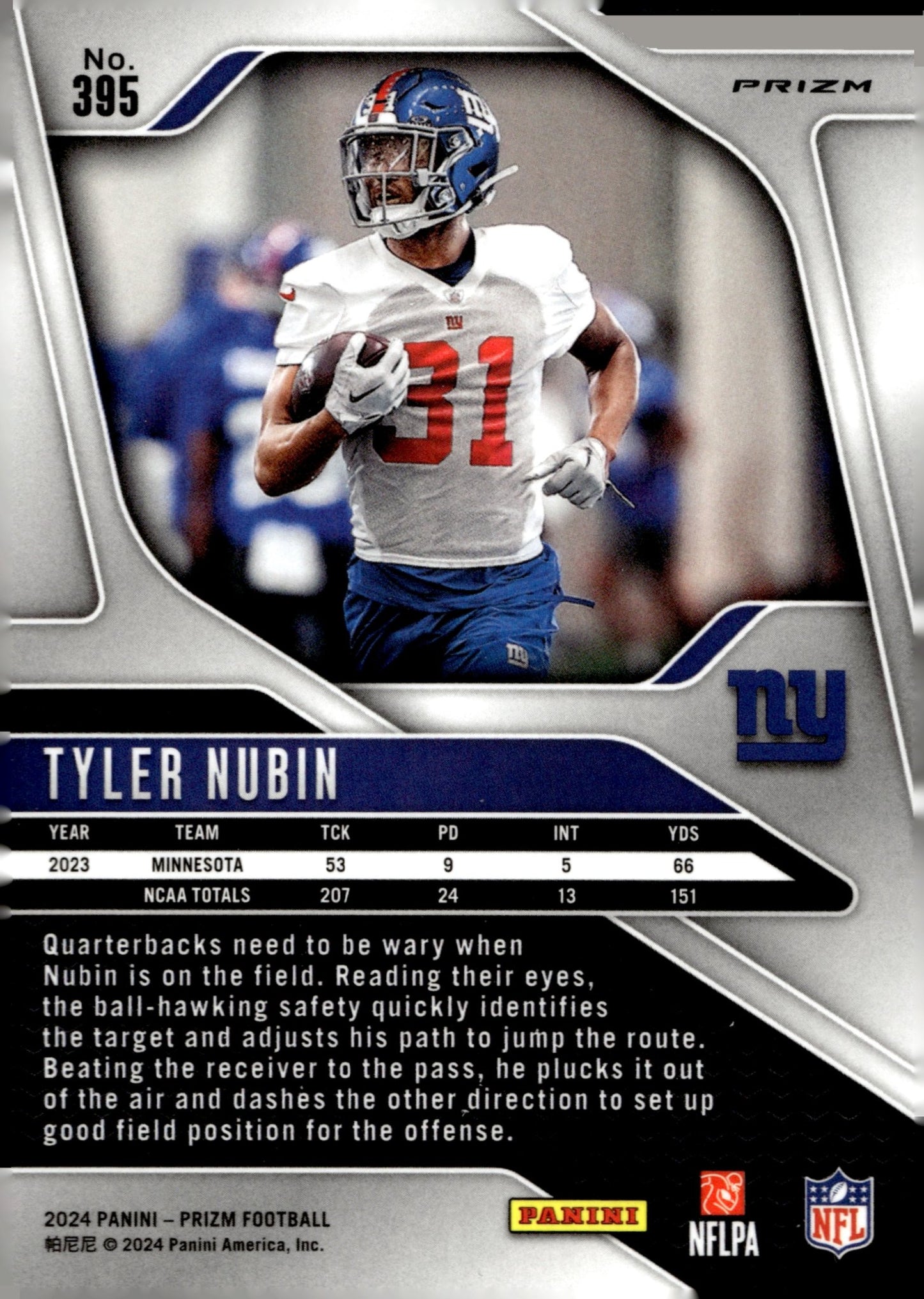 Tyler Nubin 2024 Panini Prizm Red White & Blue Prizm RC #395 - Collector Store LLC